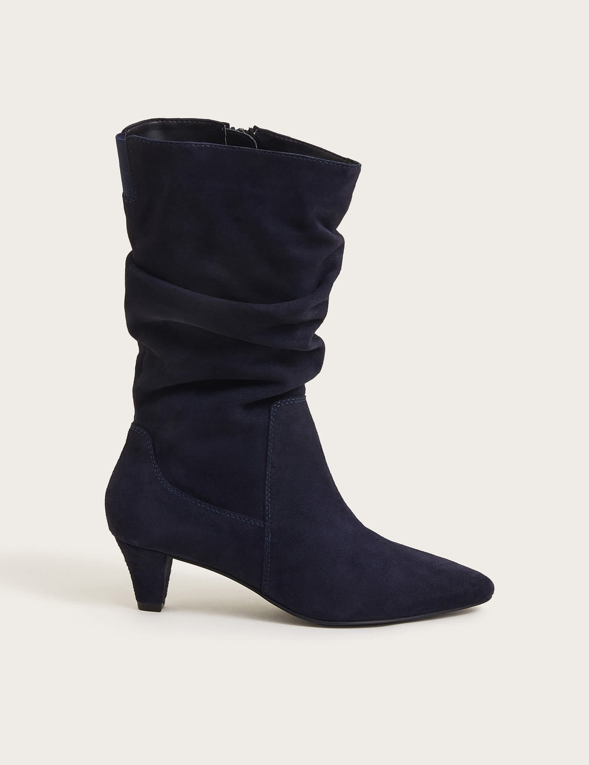 Monsoon Women's Suede Ruched Kitten Heel Ankle Boots - 5 - Navy, Navy