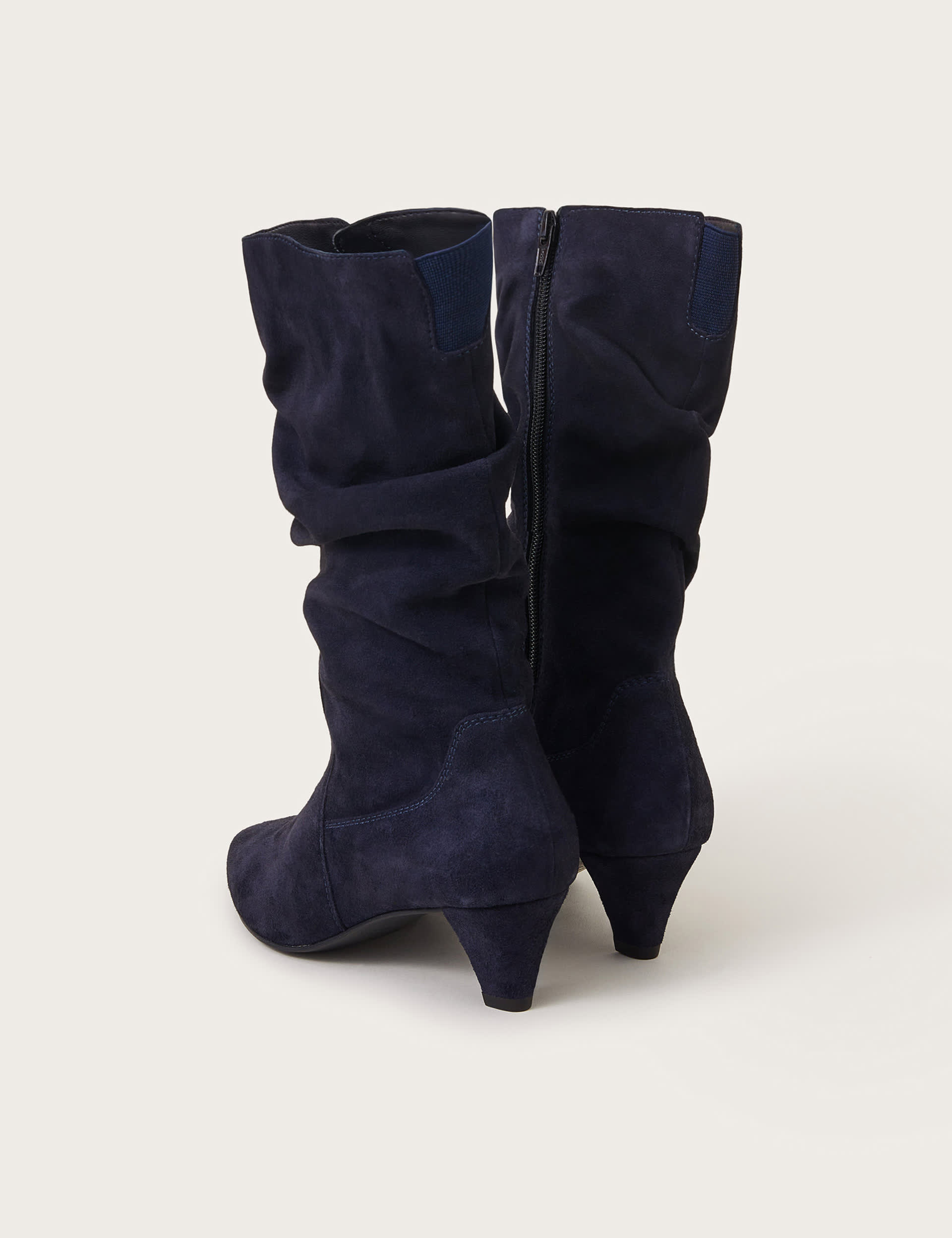 Monsoon Women's Suede Ruched Kitten Heel Ankle Boots - 5 - Navy, Navy