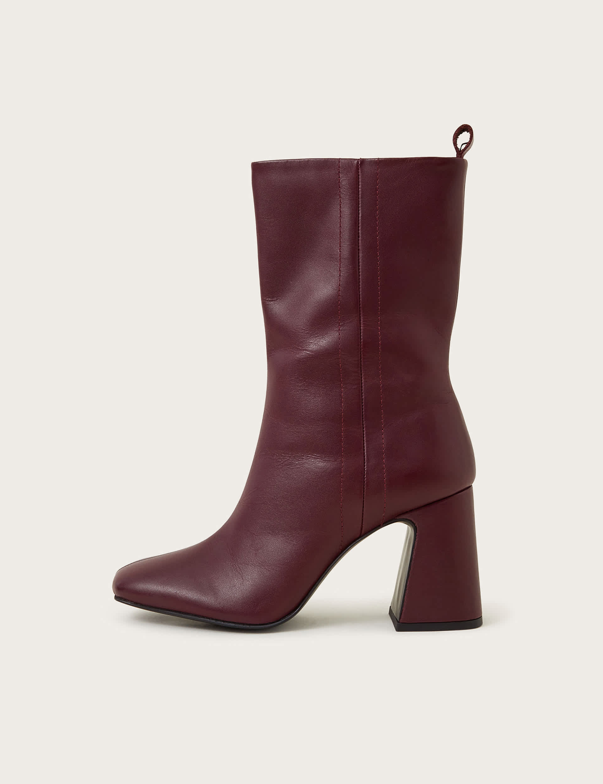 Monsoon Women's Leather Block Heel Square Toe Boots - 4 - Burgundy, Burgundy