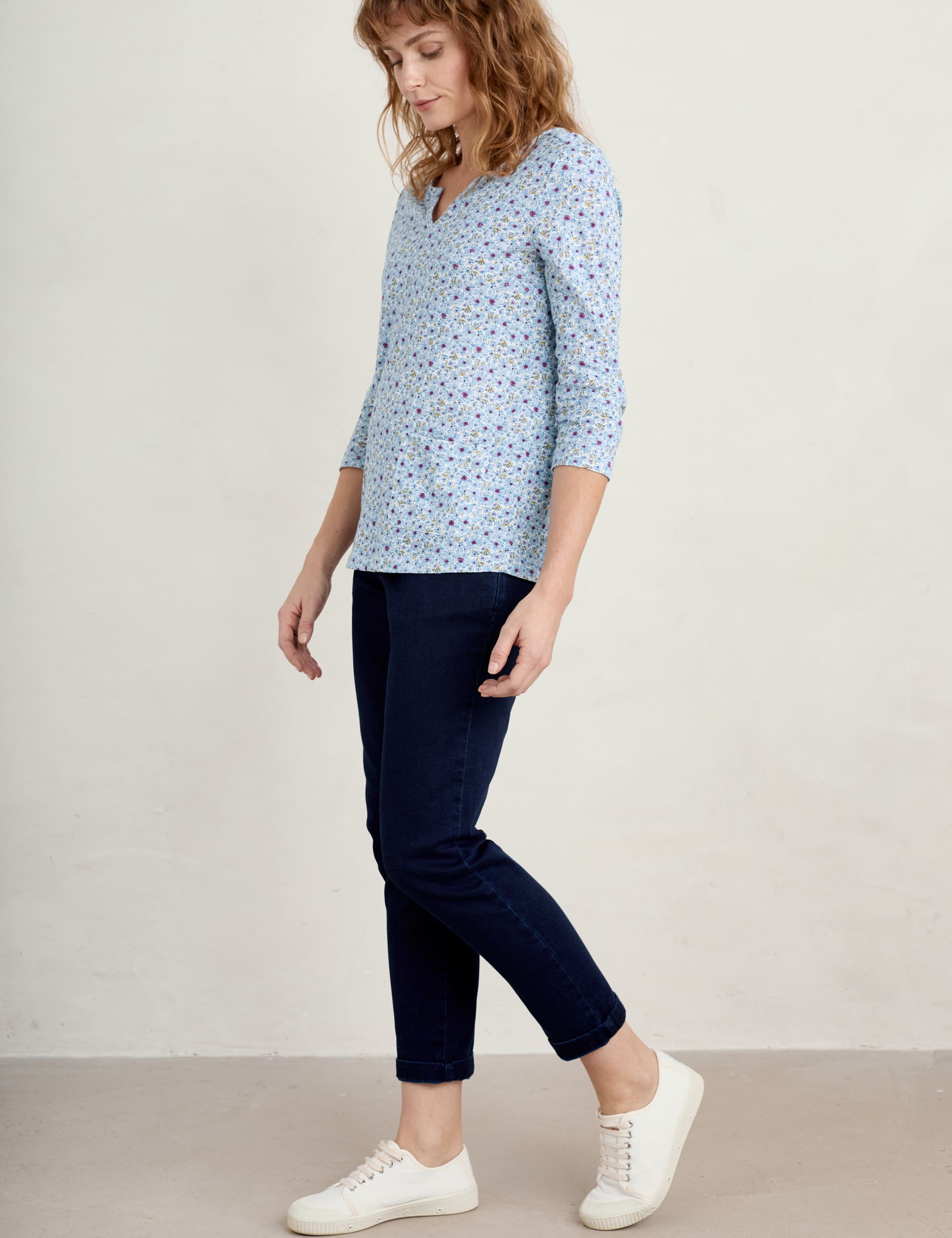 Seasalt Cornwall Women's Pure Cotton Floral Top - 16 - Blue Mix, Blue Mix