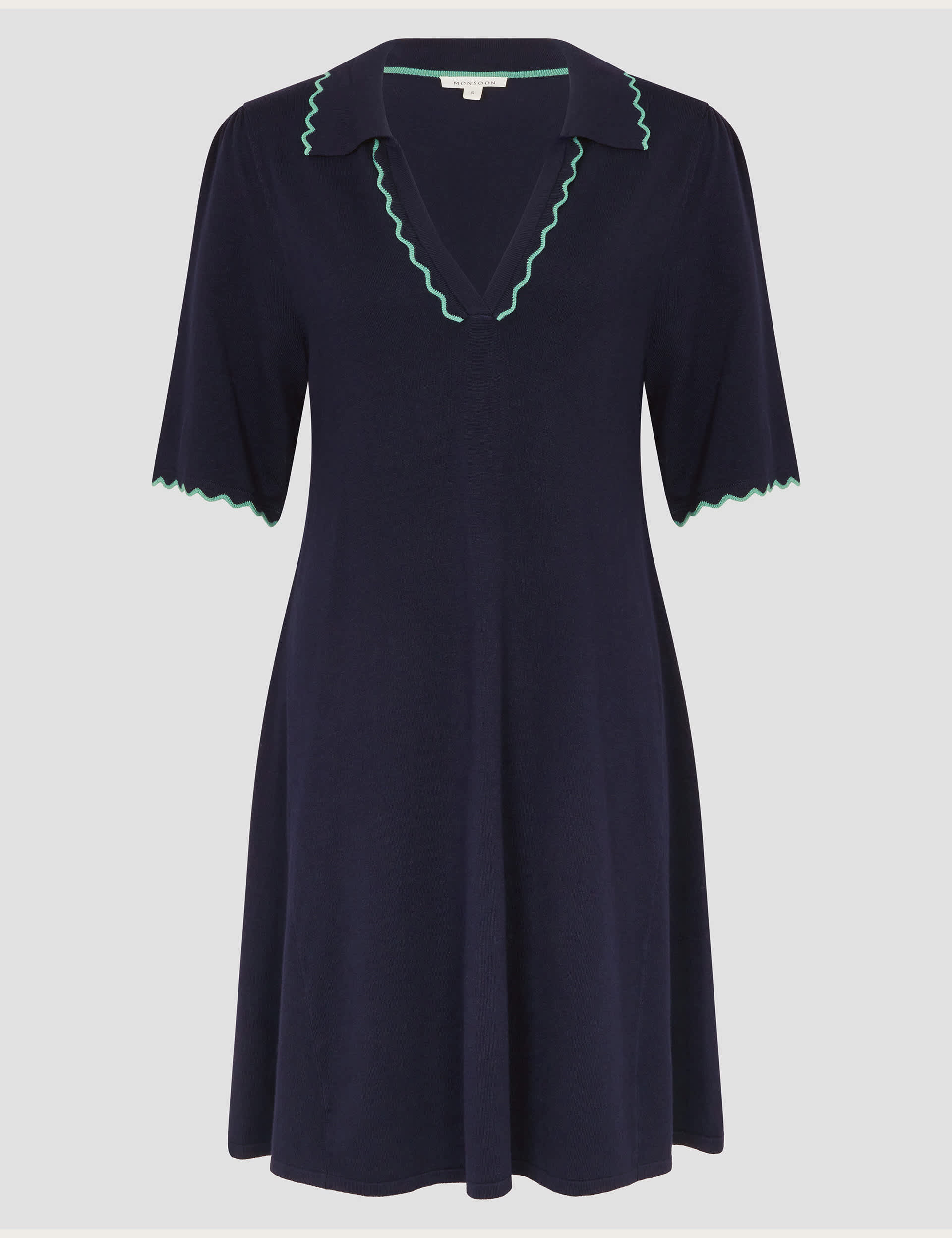 Monsoon Women's Knitted Collared Knee Length Dress - M - Navy, Navy