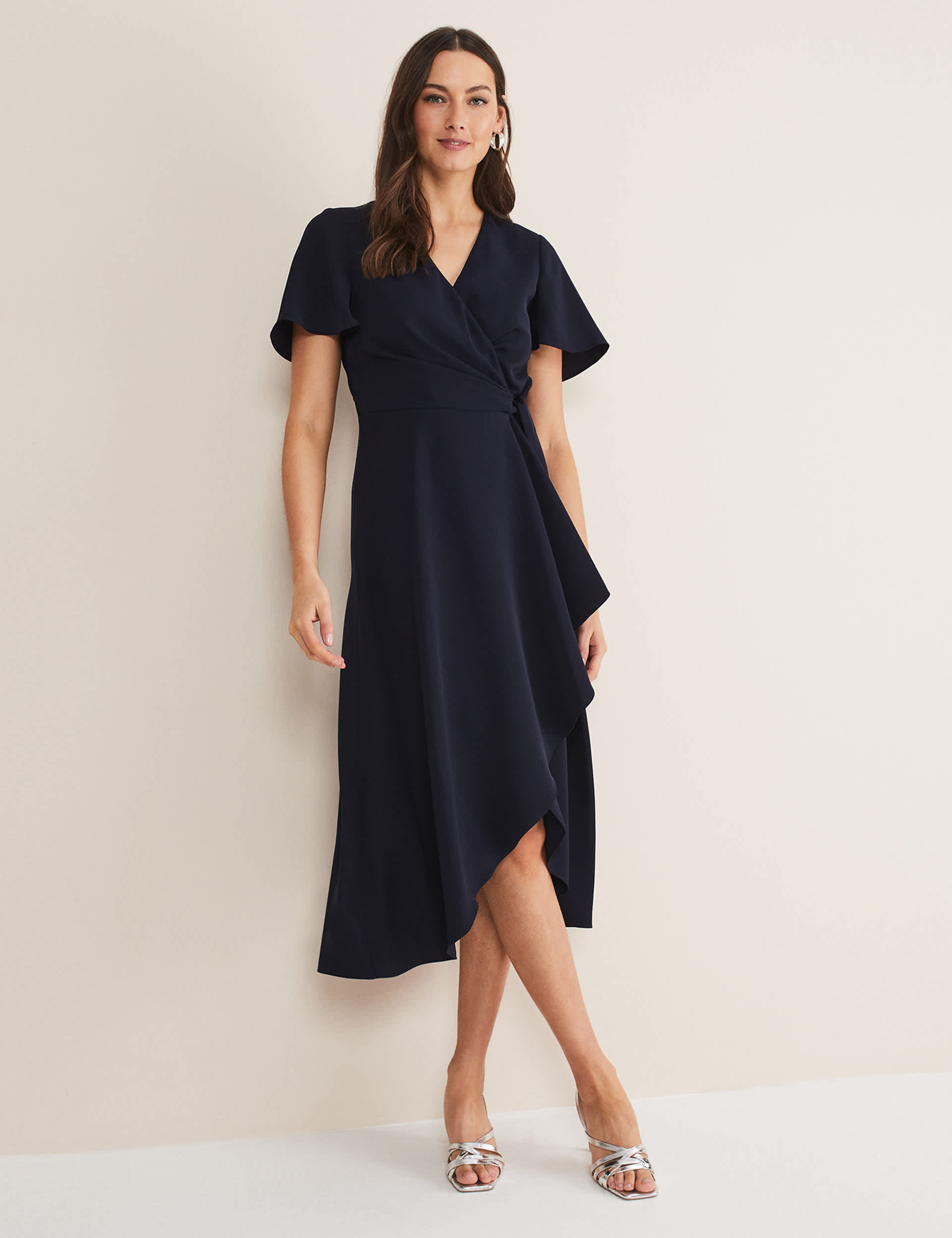 Phase Eight Women's V-Neck Midi Wrap Dress - 16 - Navy, Navy