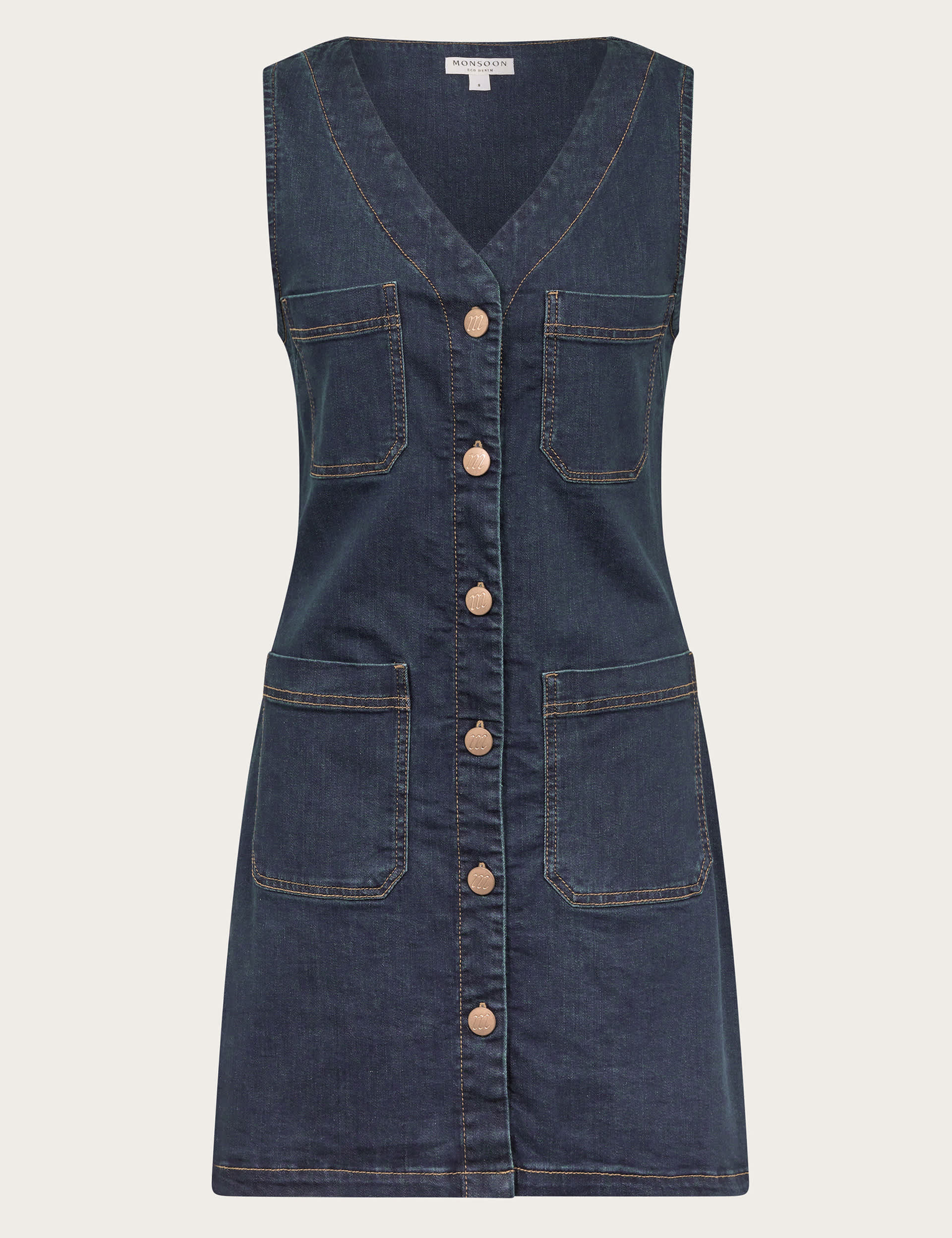 Monsoon Women's Denim V-Neck Mini Pinafore Dress - XL - Indigo, Indigo