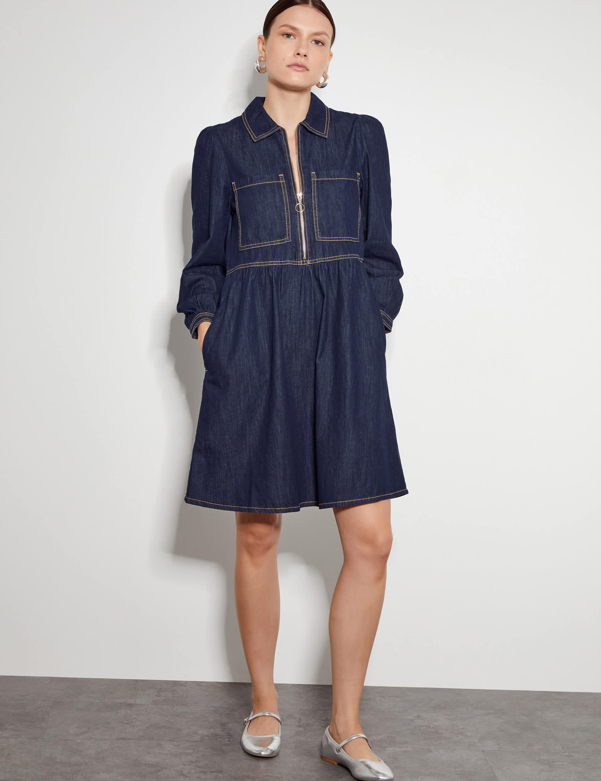 Monsoon Women's Denim Mini Shirt Dress - Indigo, Indigo