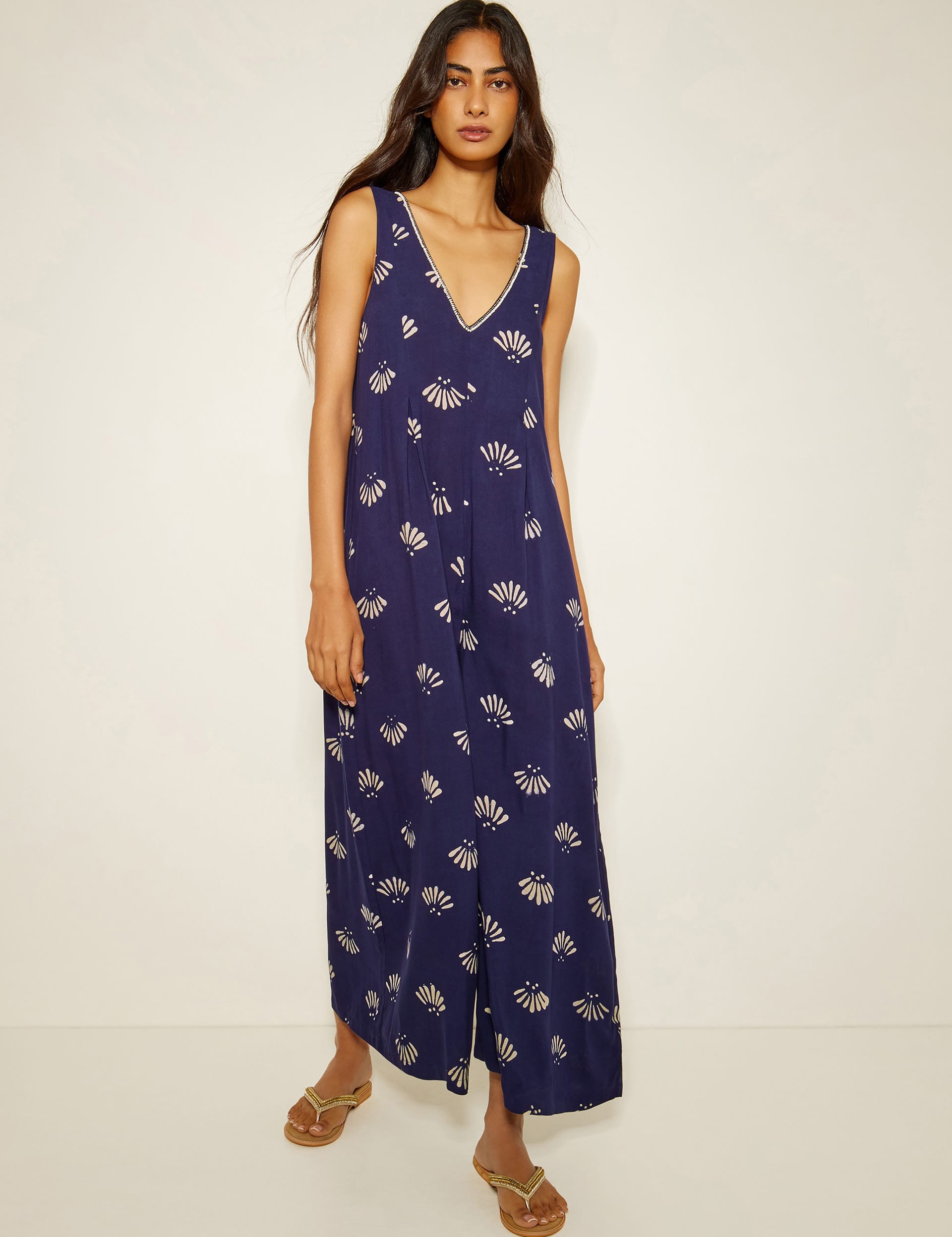 Monsoon Women's Printed Sleeveless Wide Leg Jumpsuit - Navy Mix, Navy Mix