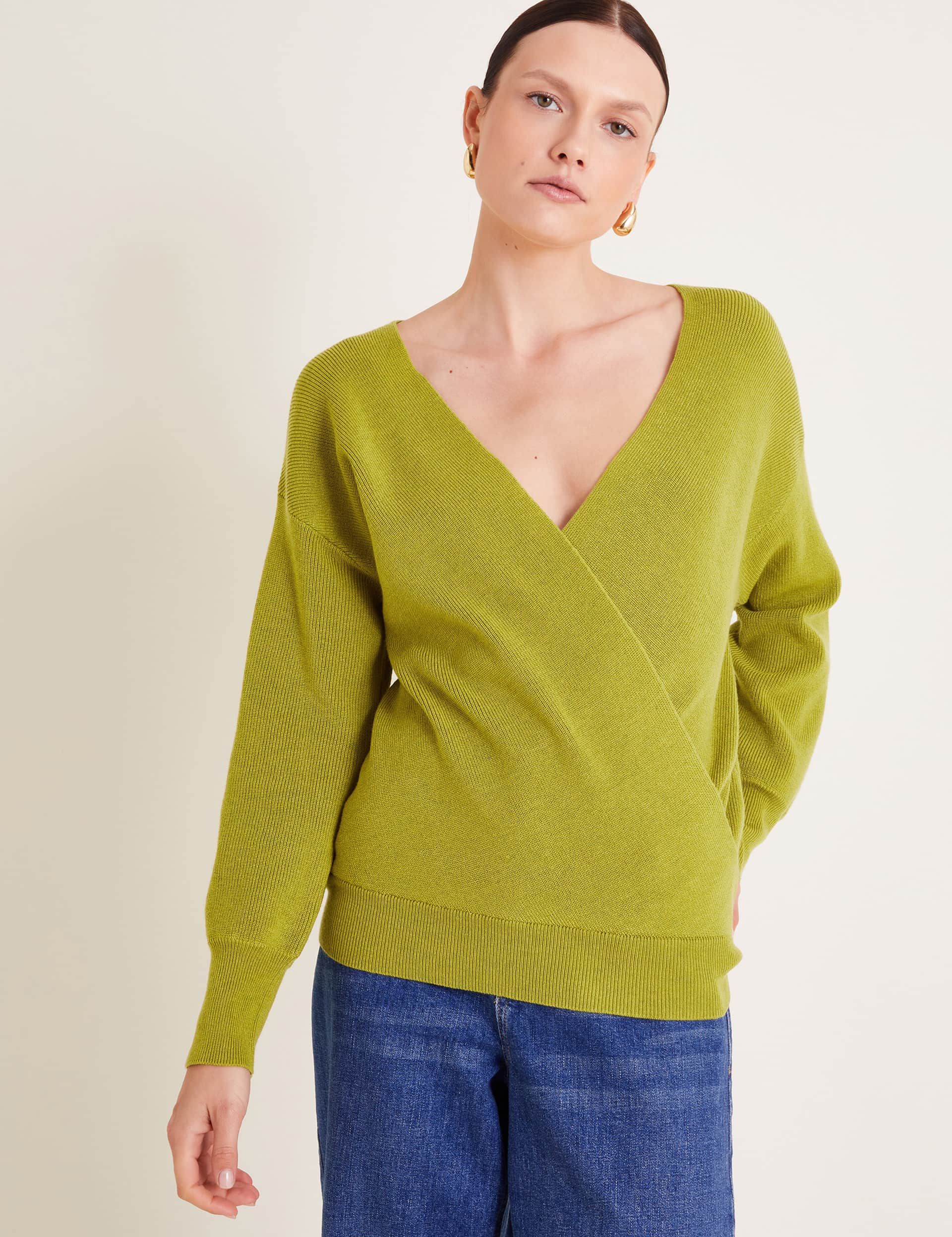 Monsoon Women's V-Neck Jumper - Green, Green