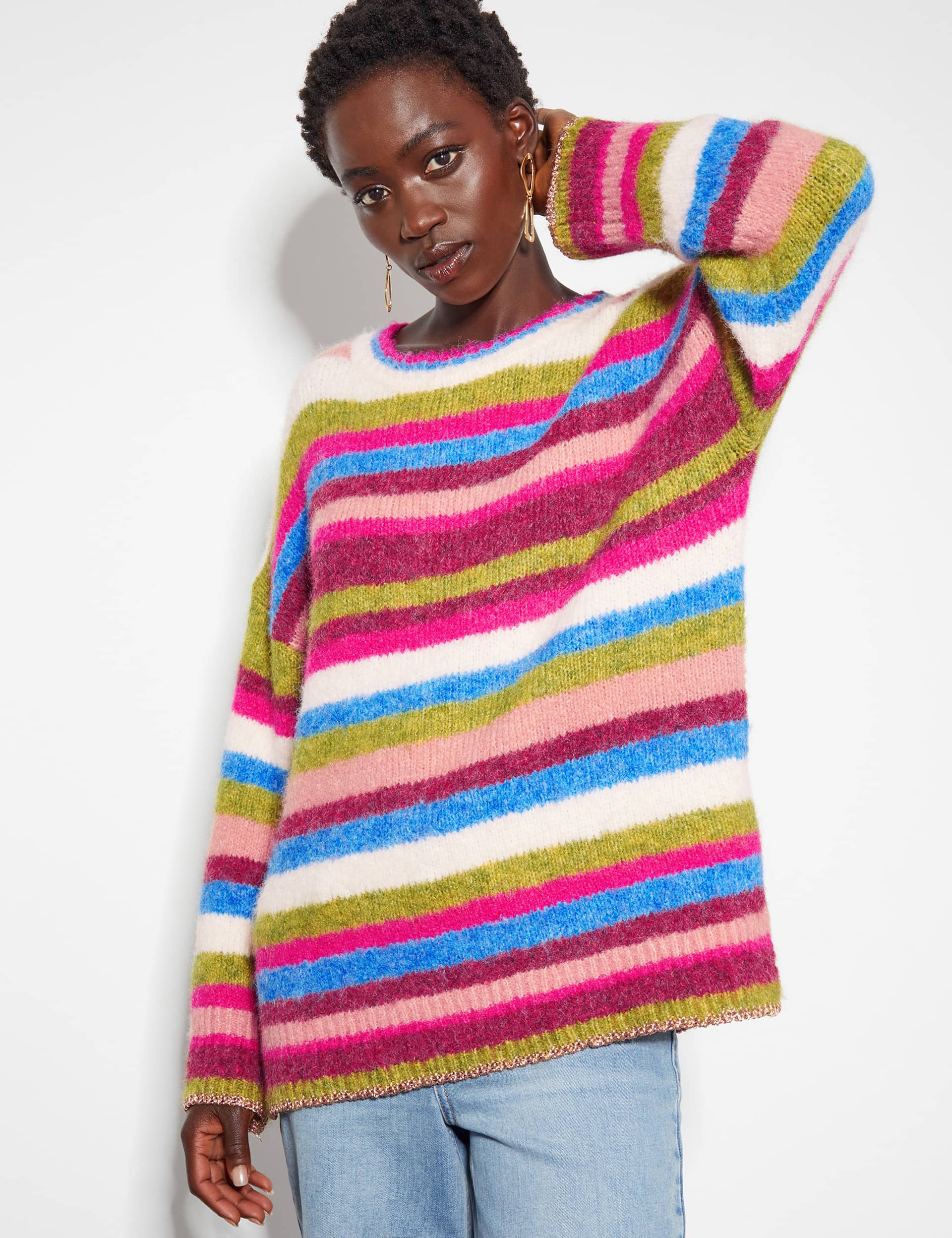 Monsoon Women's Striped Jumper with Wool - Multi, Multi