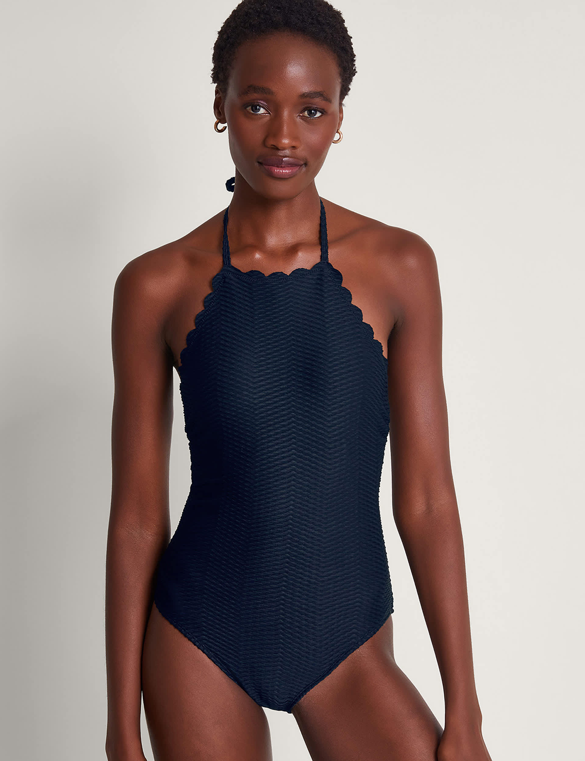 Monsoon Women's Textured Scallop Halterneck Swimsuit
