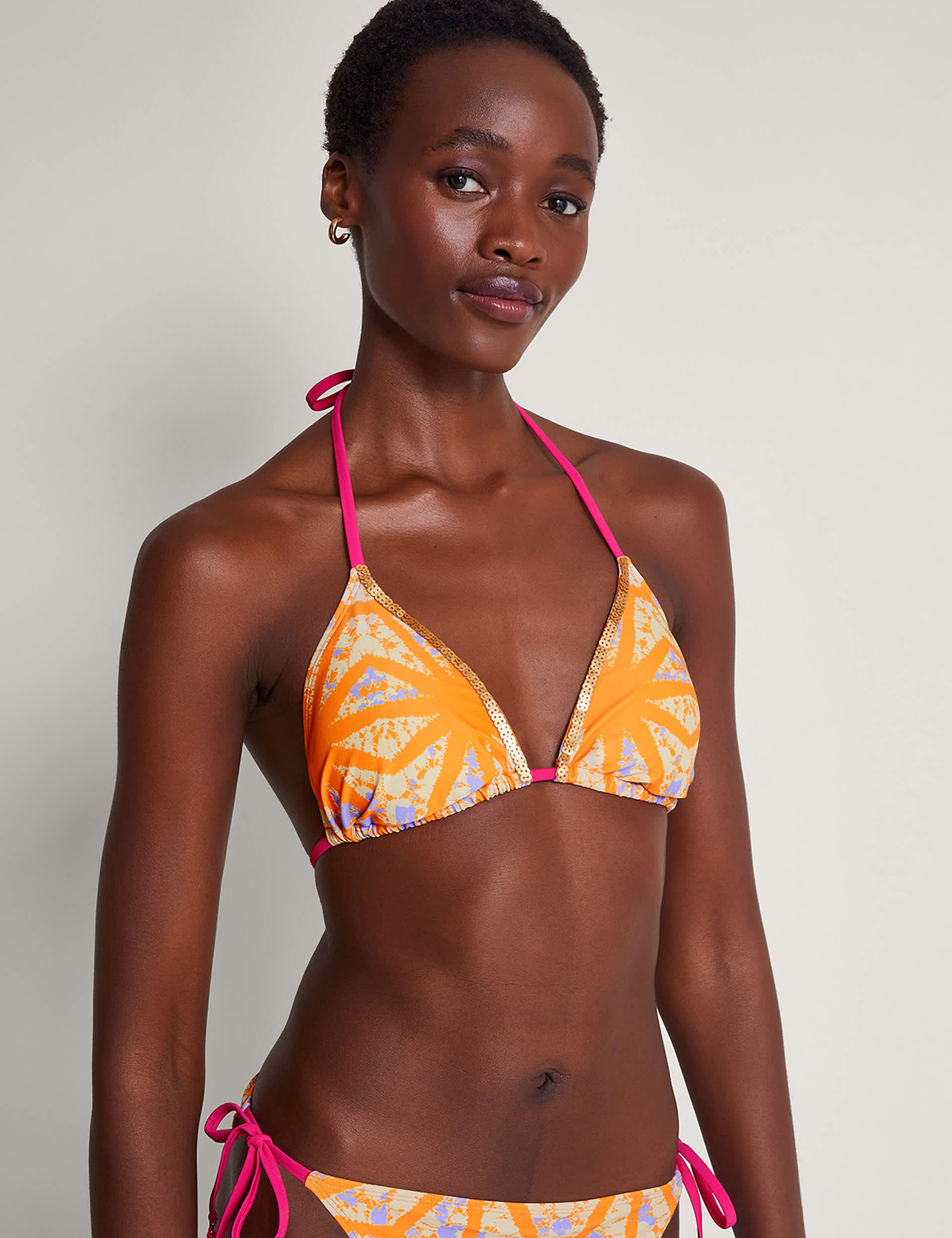 Monsoon Women's Printed Triangle Bikini Top - 16 - Orange, Orange