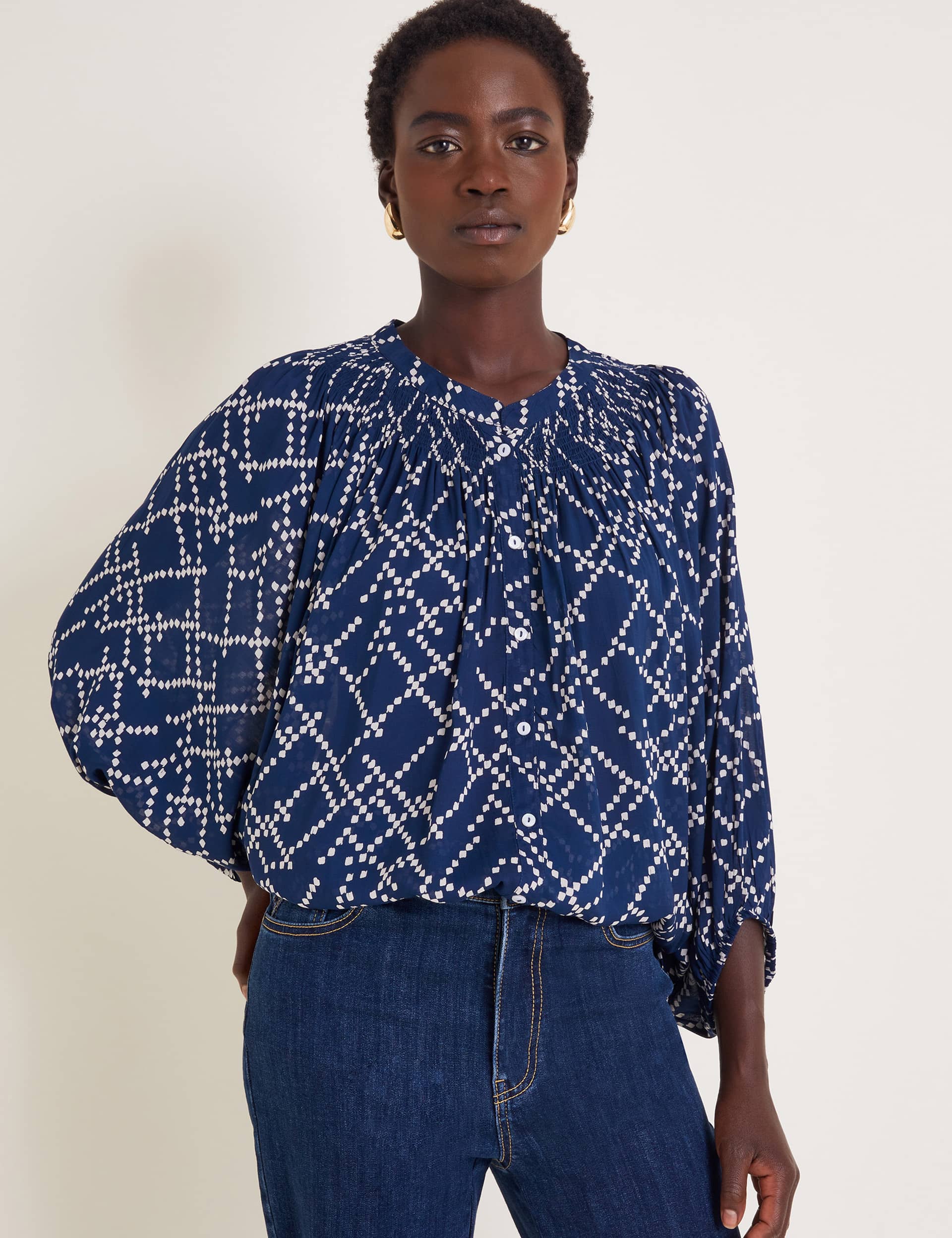 Monsoon Women's Printed Blouse - M - Navy Mix, Navy Mix