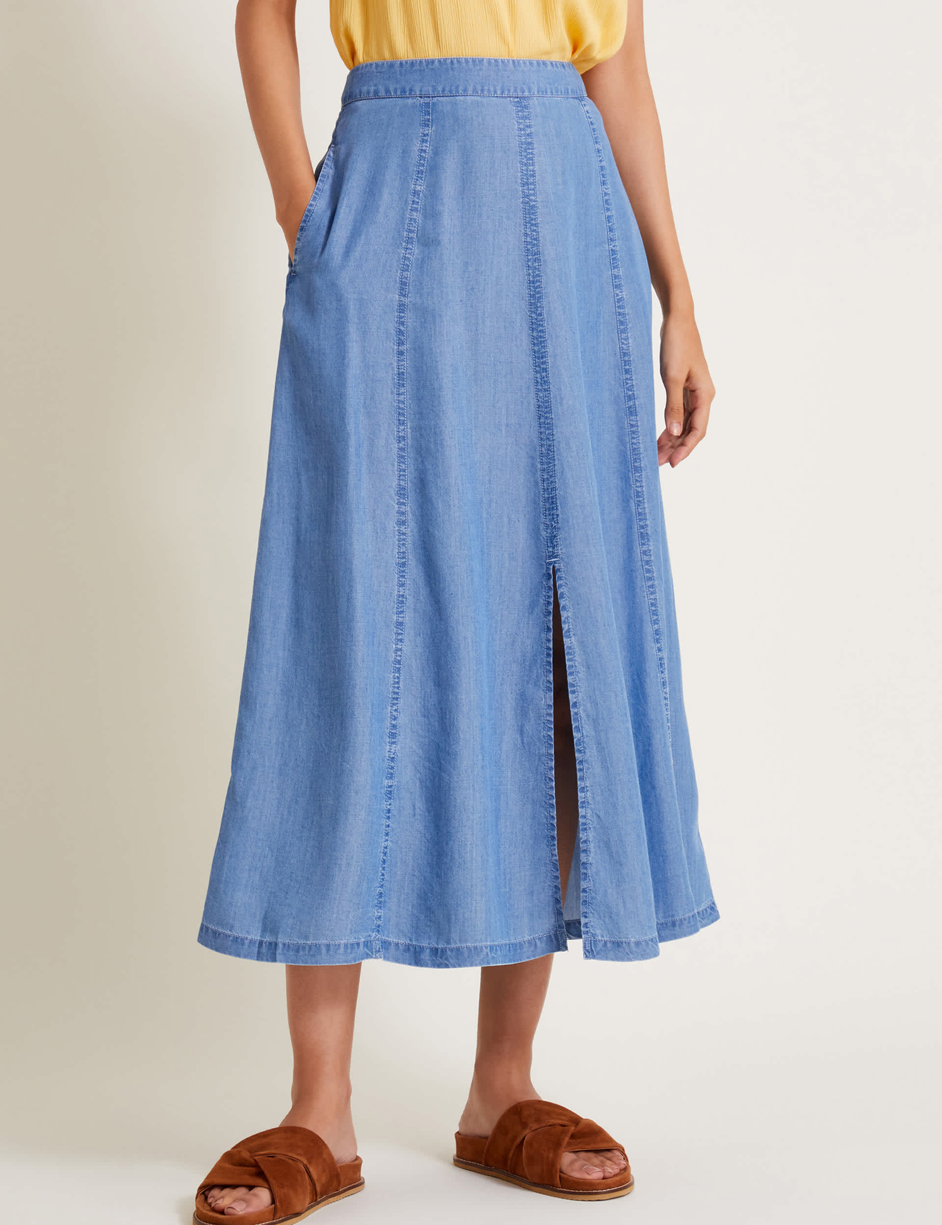 Monsoon Women's Pure Lyocell Midi A-Line Skirt - XL - Blue Denim, Blue Denim