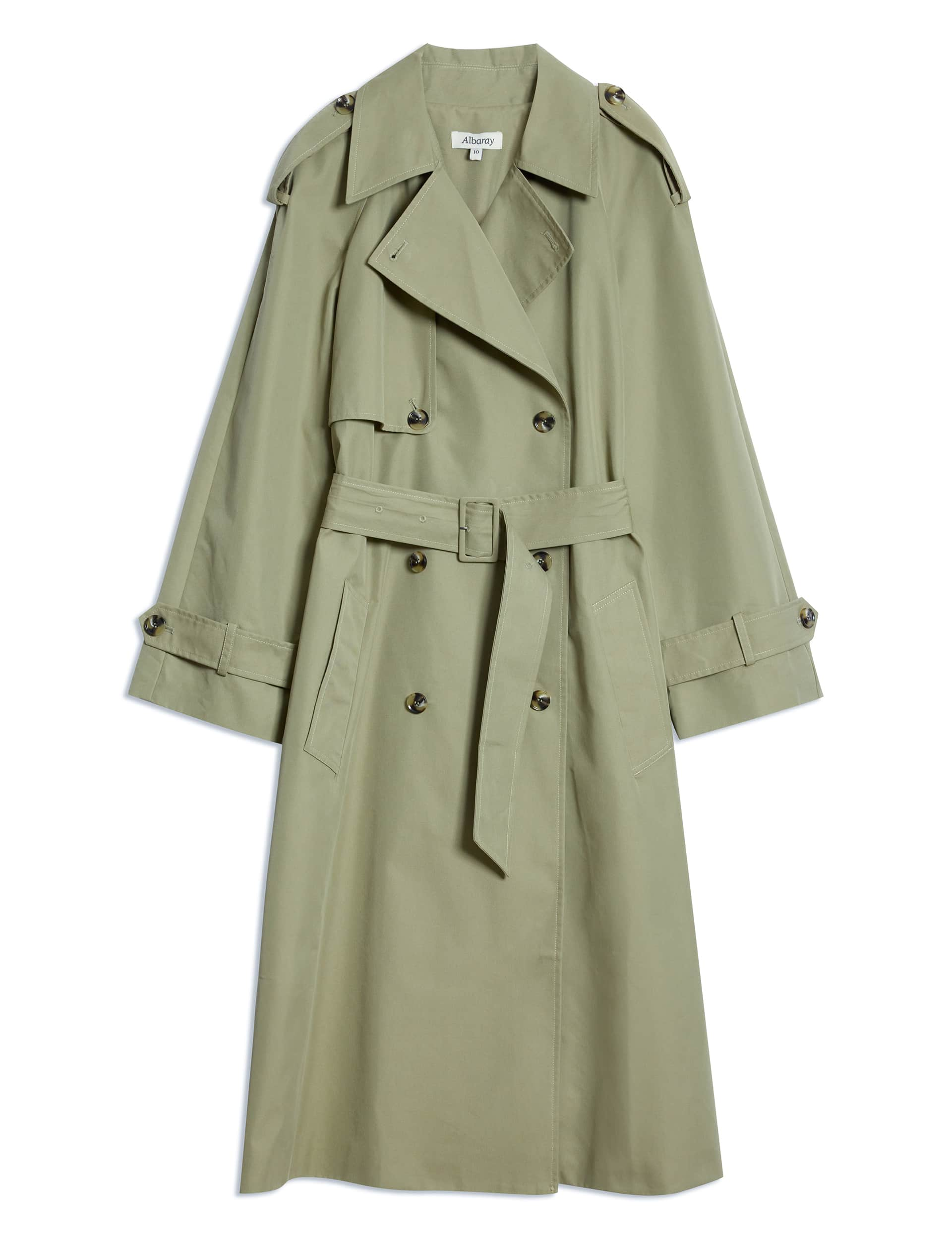 Albaray Women's Cotton Rich Belted Longline Trench Coat - 12 - Khaki, Khaki