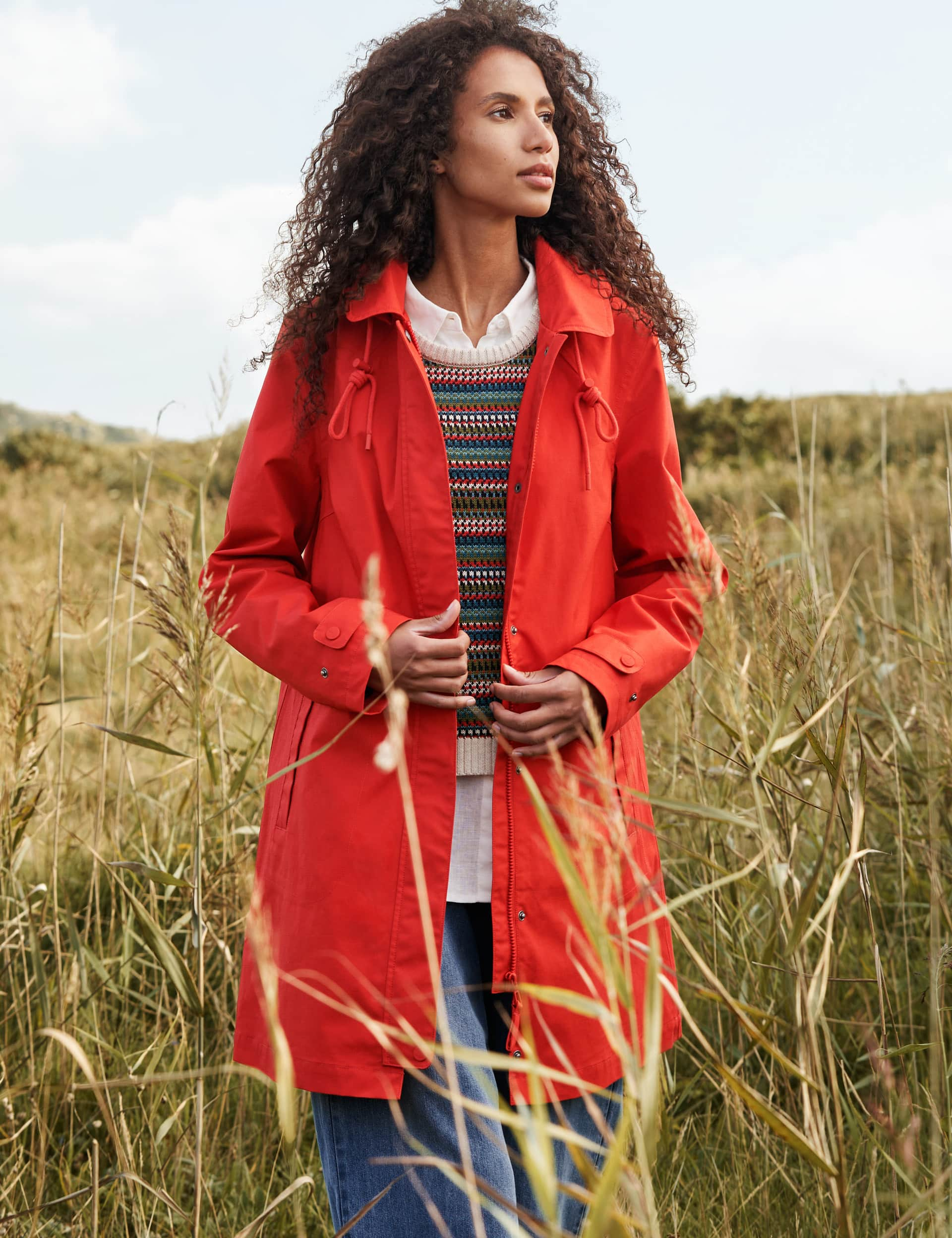 Seasalt Cornwall Women's Waterproof Pure Cotton Hooded Longline Mac - 14REG - Red, Red