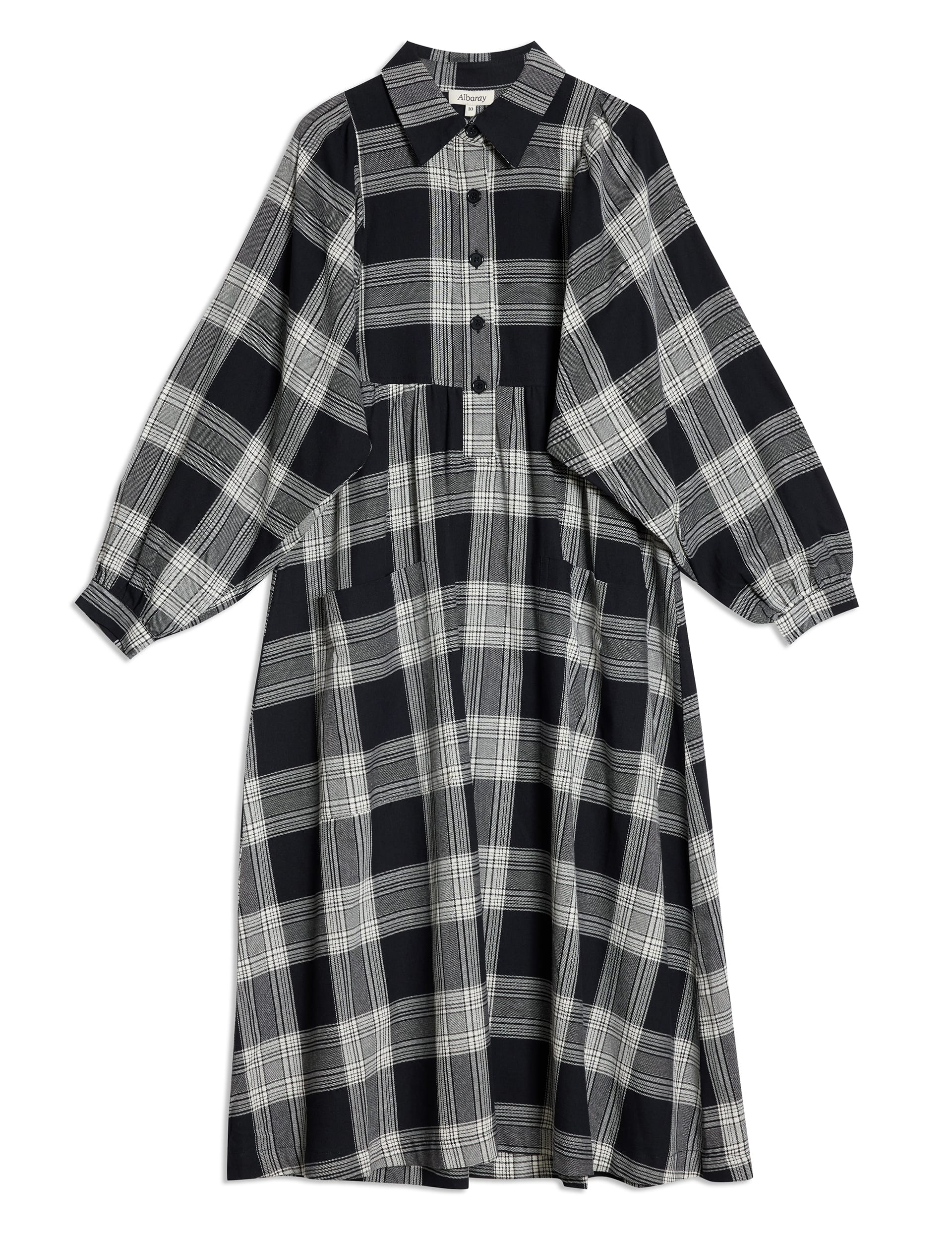 Albaray Women's Pure Cotton Checked Midi Shirt Dress - 10 - Black, Black