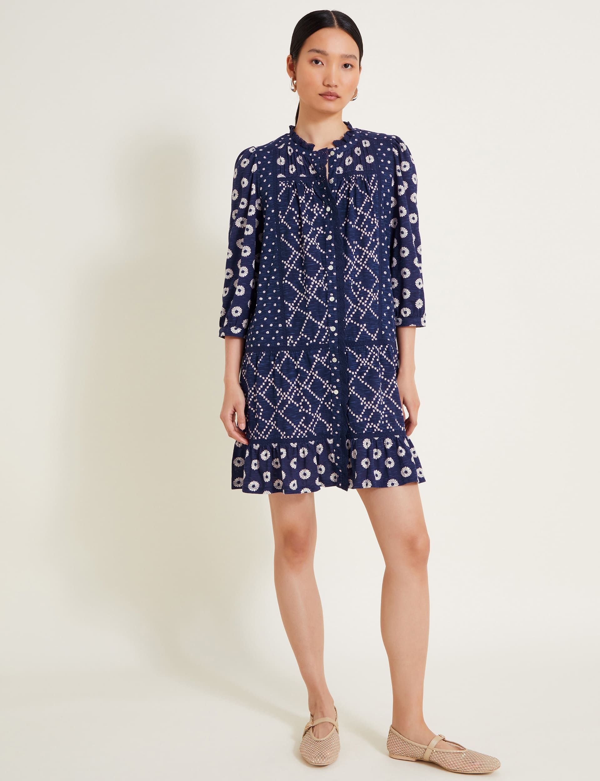 Monsoon Women's Pure Cotton Printed Knee Length Tea Dress