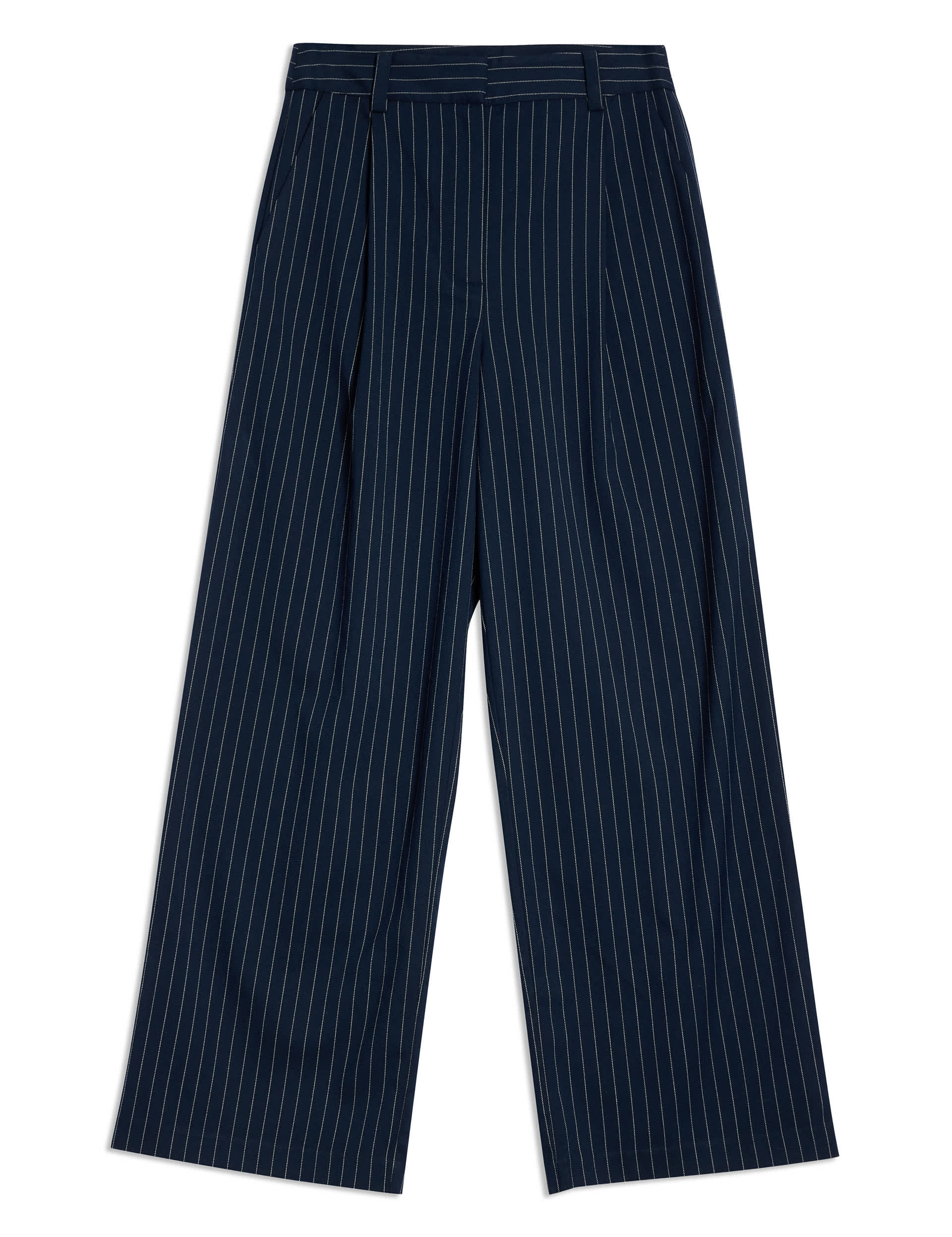 Albaray Women's Pinstripe Pleat Front Wide Leg Trousers - 10 - Navy, Navy