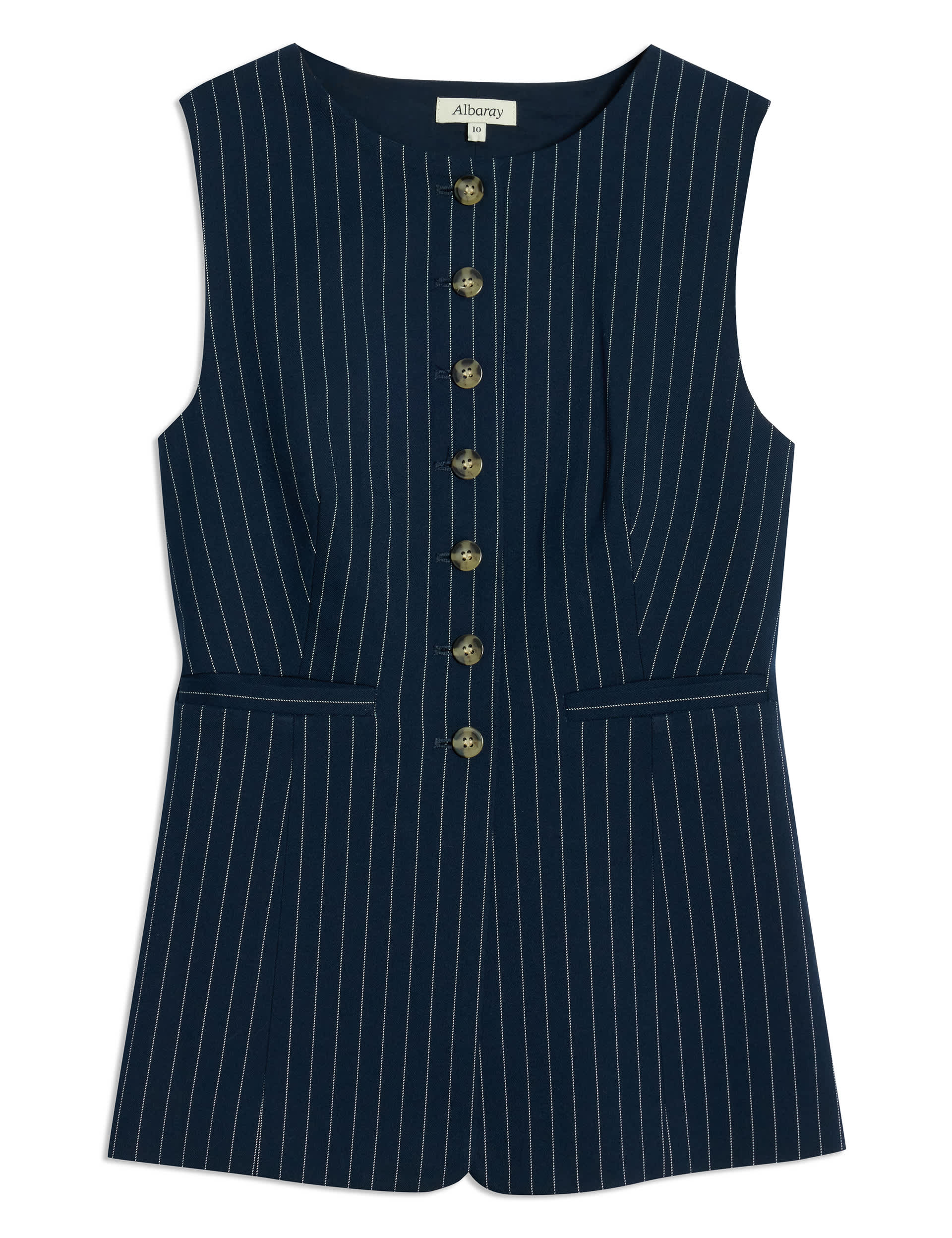 Albaray Women's Pinstripe Collarless Waistcoat - 10 - Navy, Navy