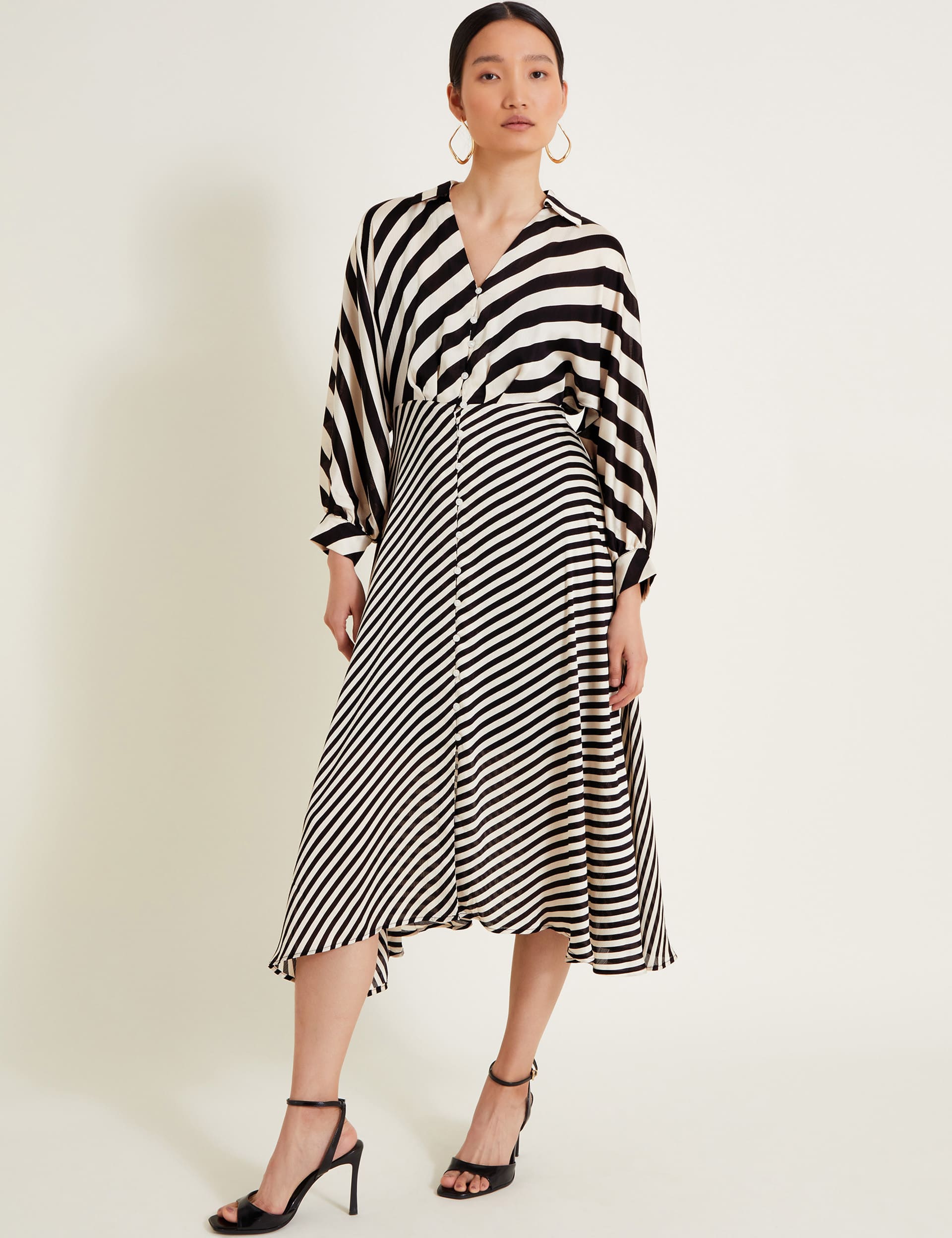 Monsoon Women's Striped Midi Shirt Dress - L - Black Mix, Black Mix