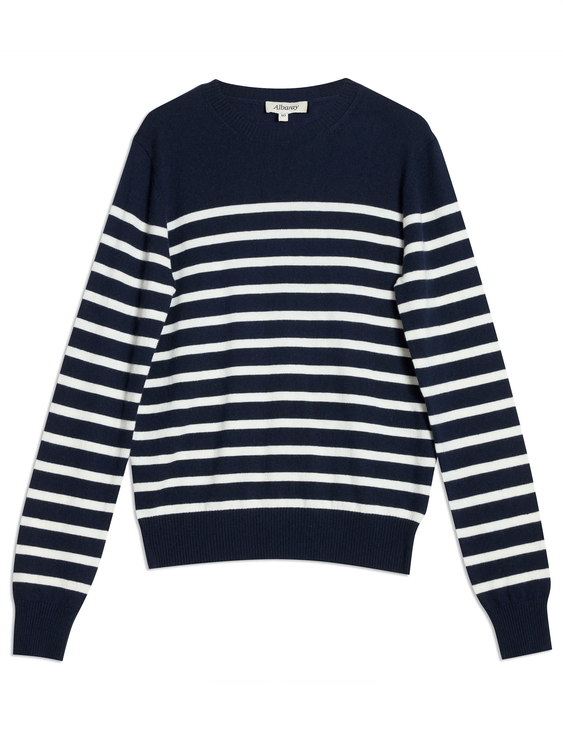 Albaray Women's Cotton Blend Striped Jumper with Wool - 8 - Navy, Navy