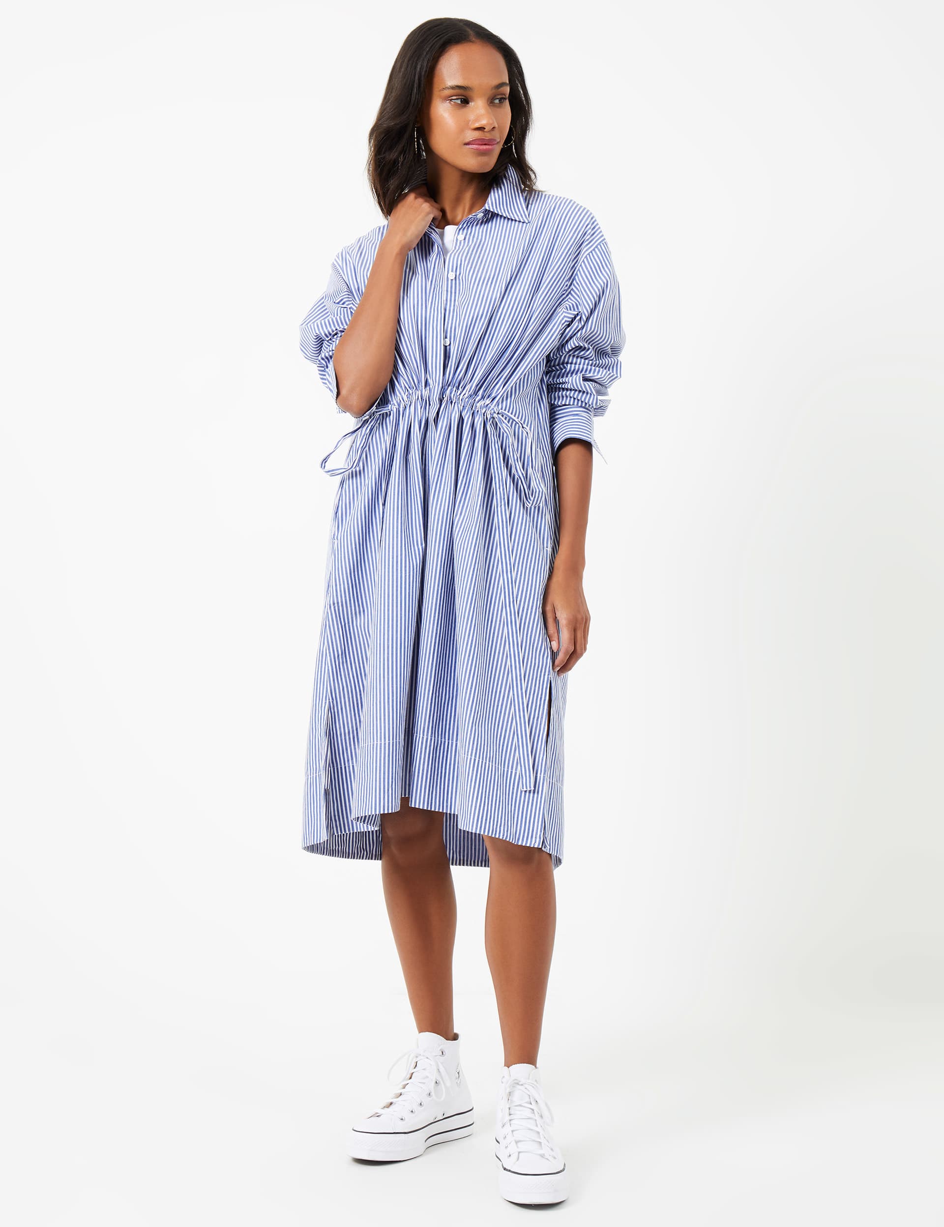 French Connection Women's Pure Cotton Striped Knee Length Shirt Dress - M - Blue Mix, Blue Mix