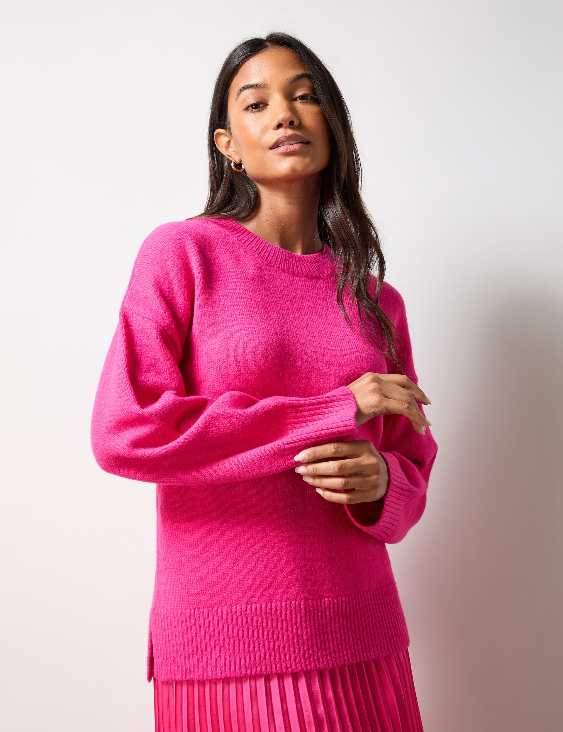 Ro&Zo Women's Textured Relaxed Jumper with Wool - MREG - Pink, Pink