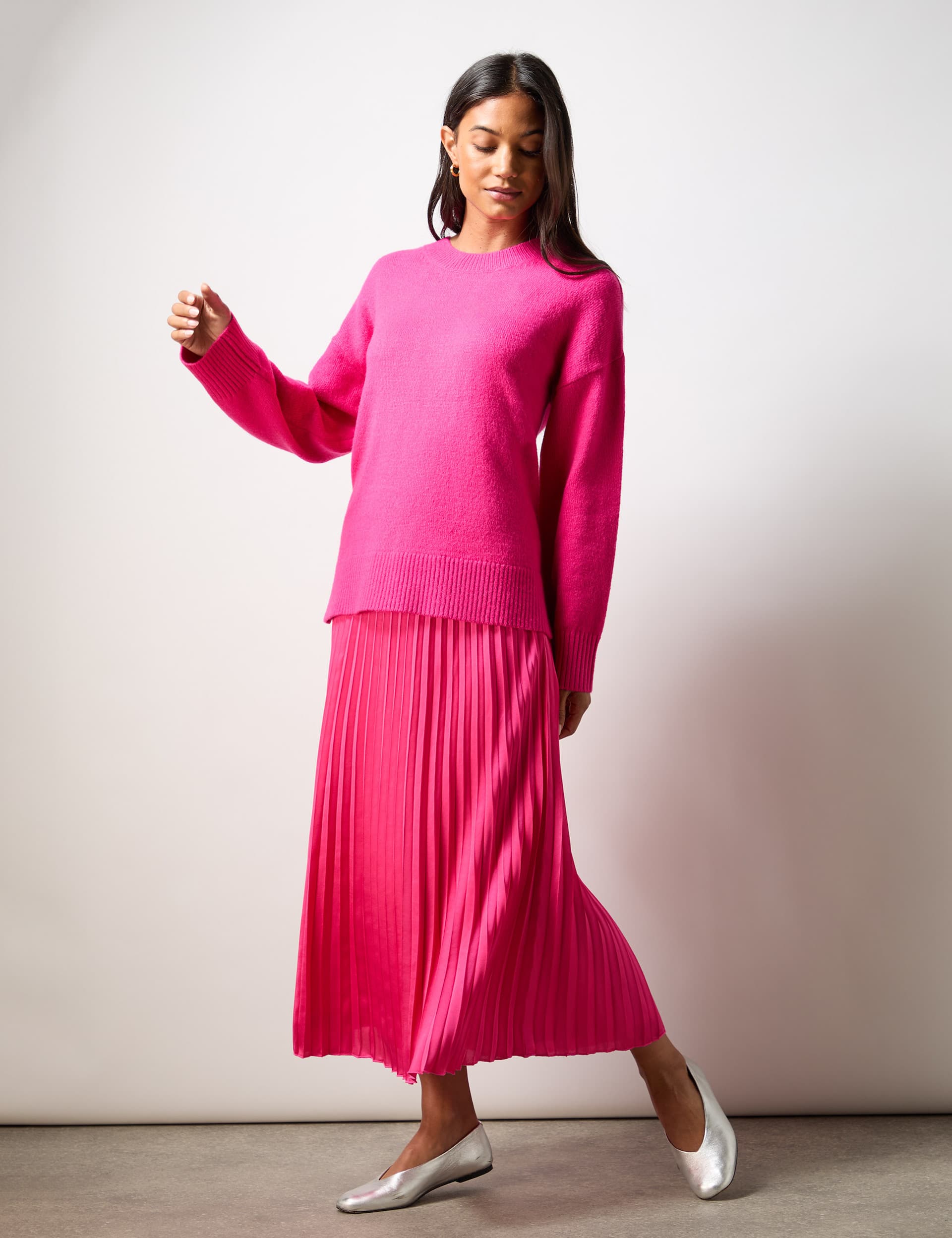 Ro&Zo Women's Textured Relaxed Jumper with Wool - MREG - Pink, Pink