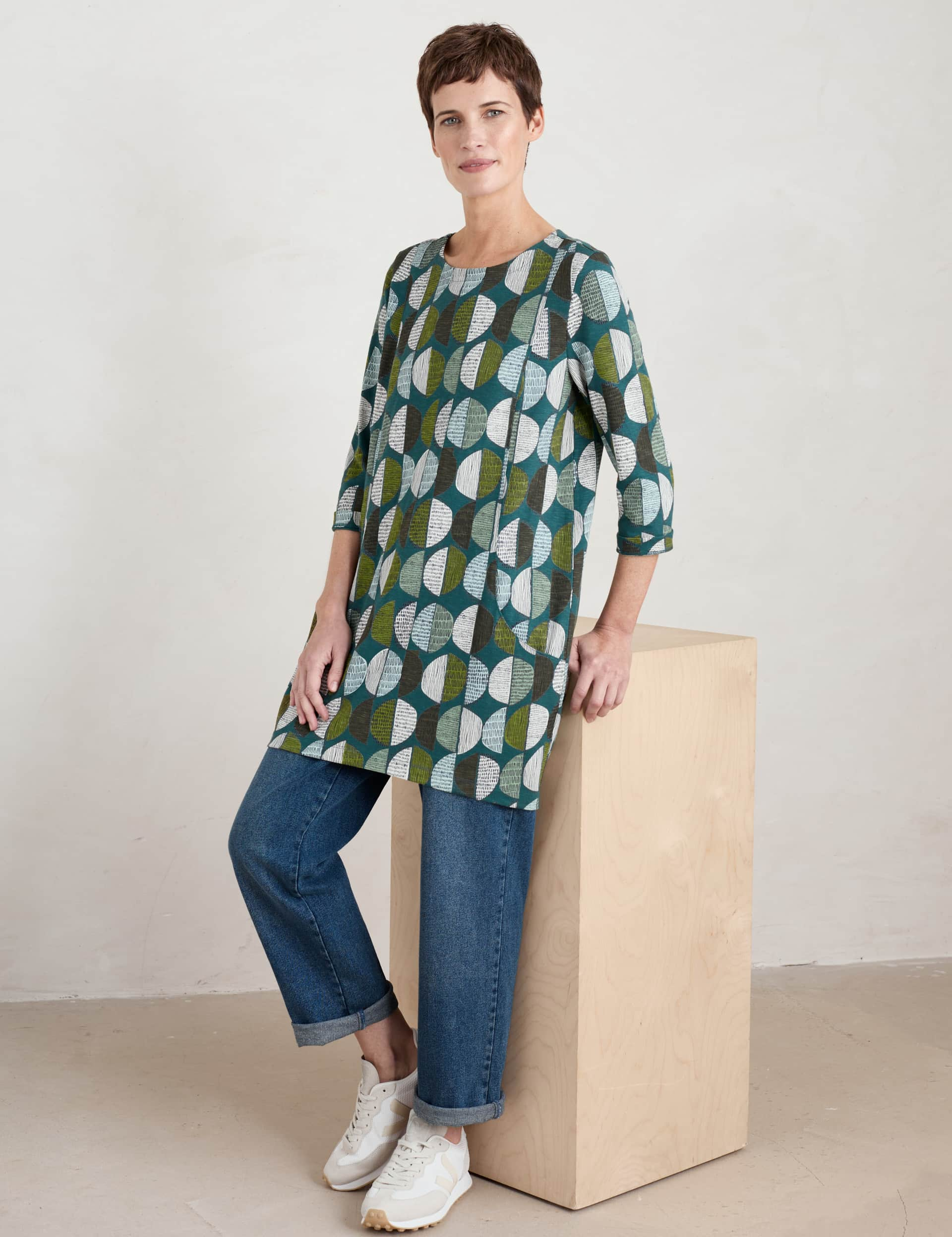 Seasalt Cornwall Women's Organic Cotton Geometric Tunic - 14REG - Teal Mix, Teal Mix