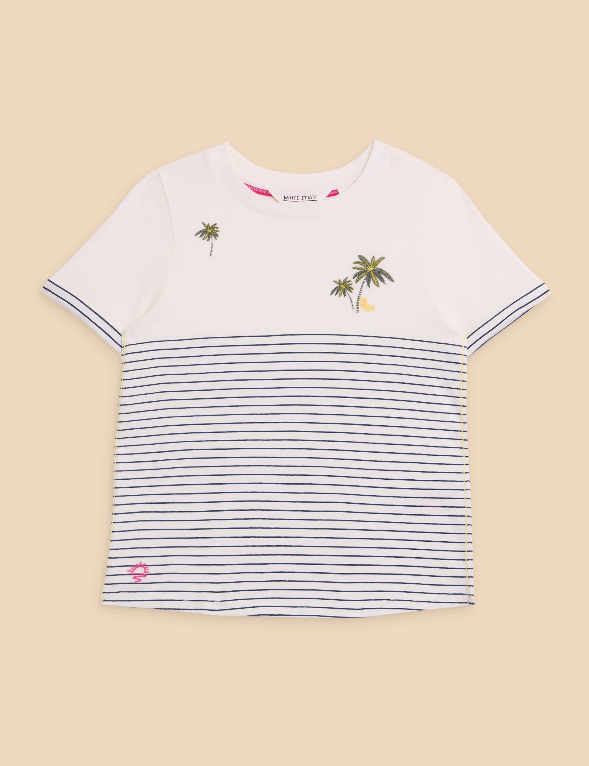 White Stuff Girls Pure Cotton Striped T-Shirt (3-10 Yrs) - 5-6 Y - White Mix, White Mix