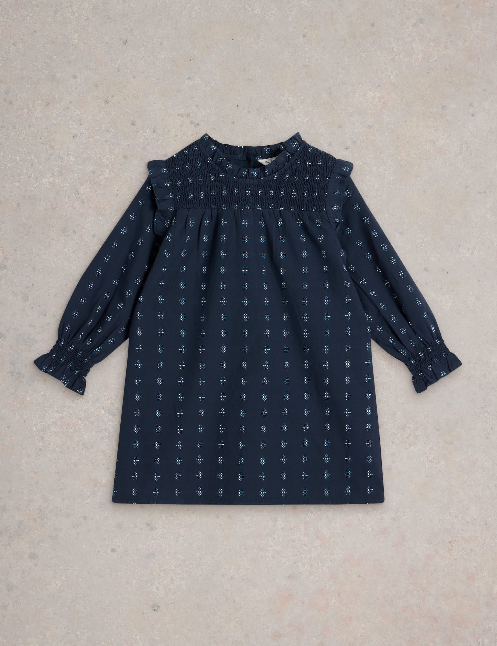 White Stuff Girls Pure Cotton Printed Dress (3-10 Yrs) - 7-8 Y - Navy, Navy