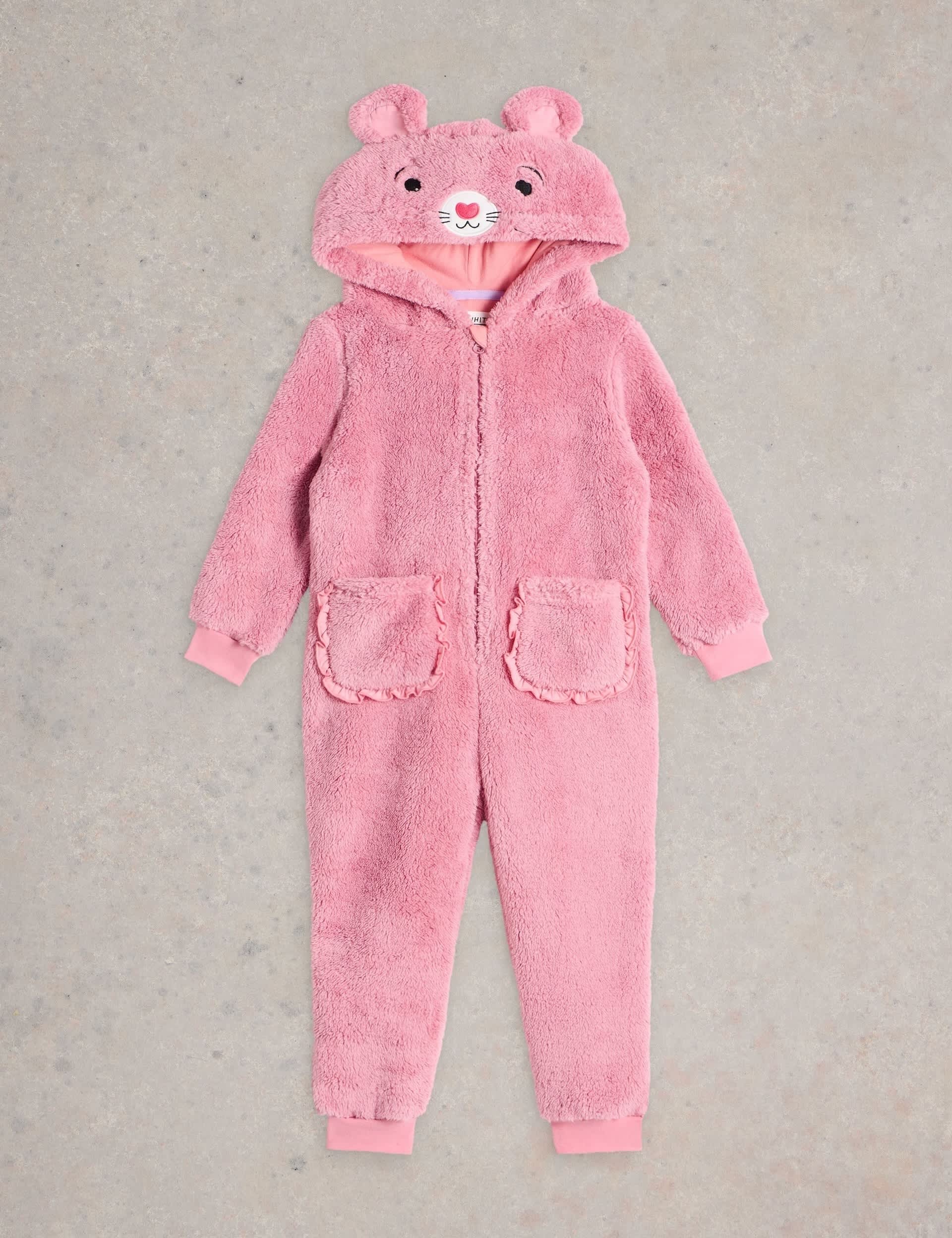 White Stuff Girls Fleece Mouse Onesie (3 -10 Yrs) - 9-10Y - Pink Mix, Pink Mix