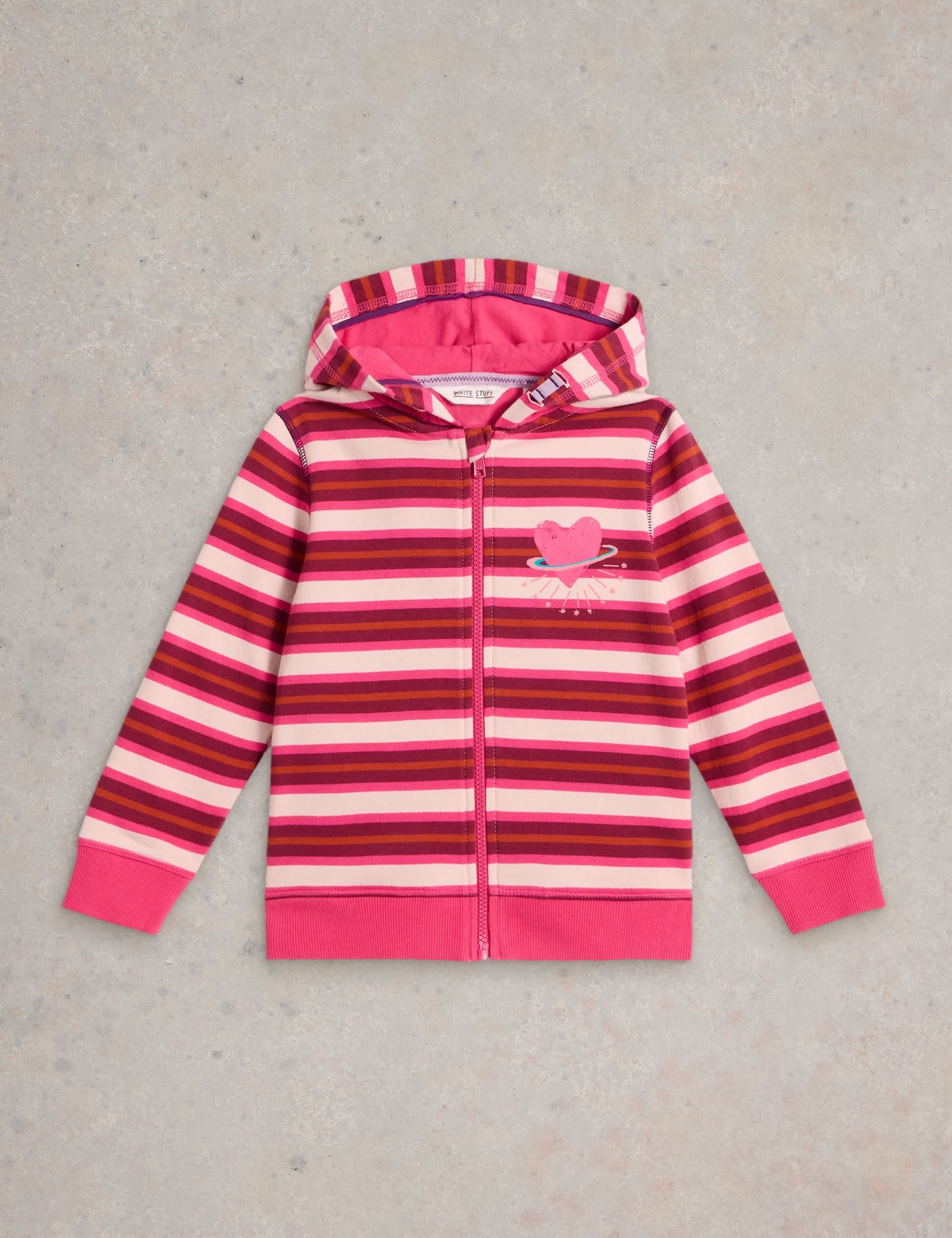 White Stuff Girls Pure Cotton Striped Hoodie (3-10 Yrs) - 7-8 Y - Purple Mix, Purple Mix