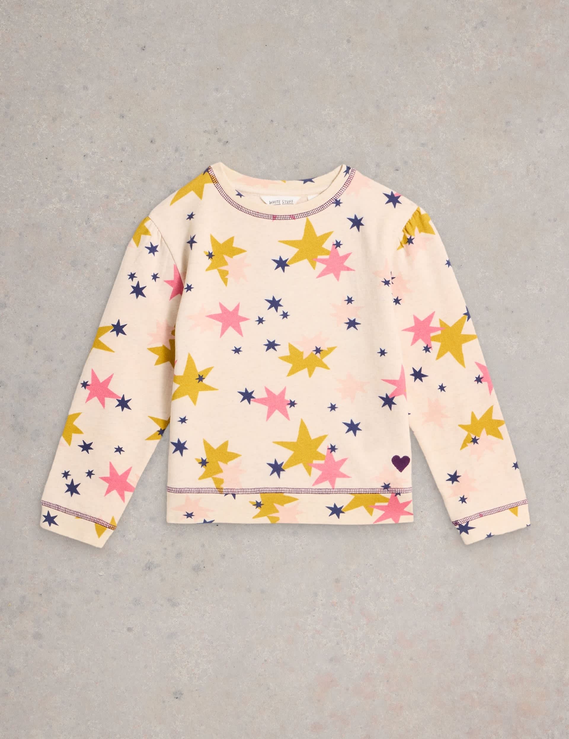 White Stuff Girls Pure Cotton Star Print Sweatshirt (3-10 Yrs) - 9-10Y - Natural Mix, Natural Mix