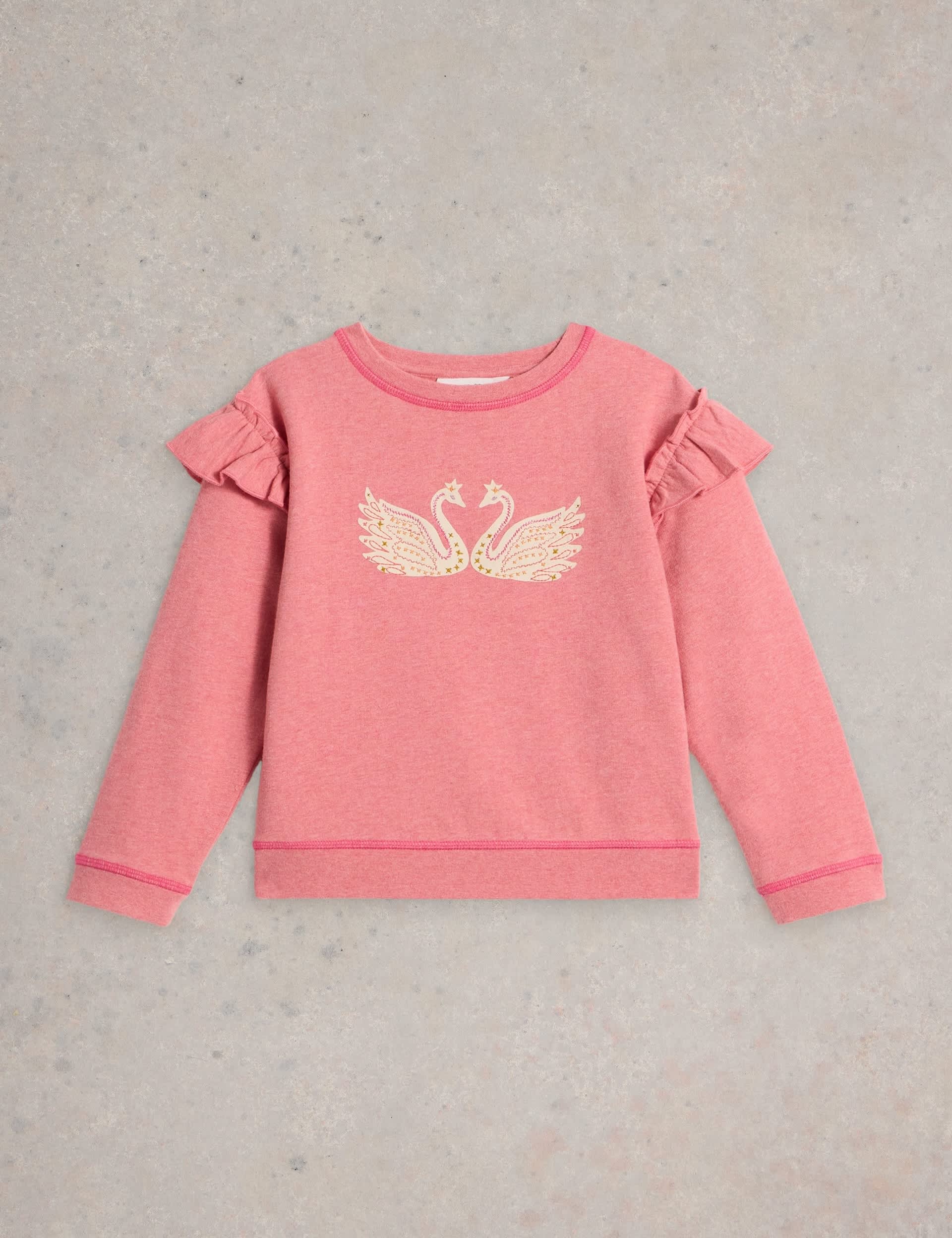 White Stuff Girls Pure Cotton Crew Neck Swans Sweatshirt (3-10 Yrs)