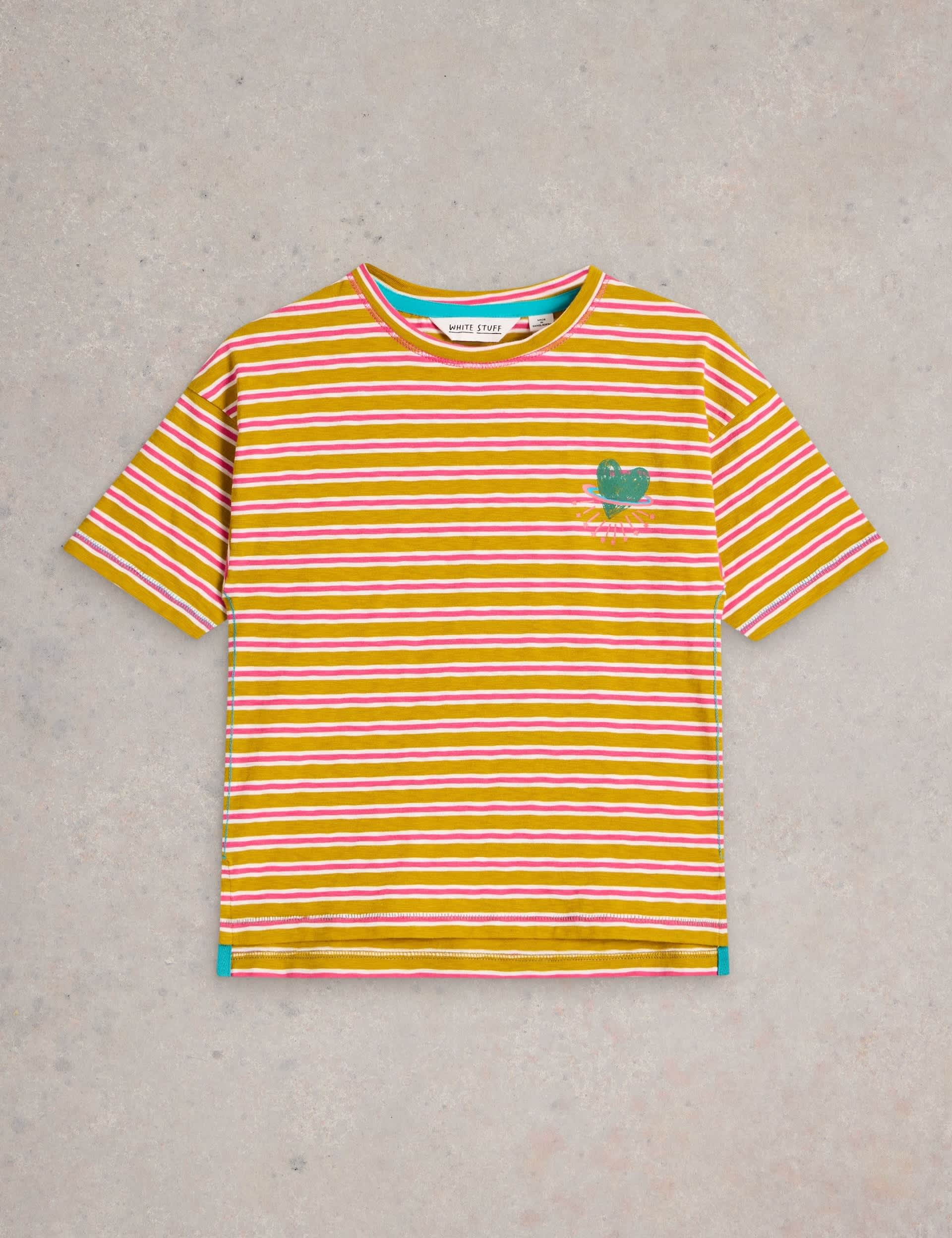 White Stuff Girls Pure Cotton Striped T-Shirt (3-10 Yrs) - 9-10Y - Yellow Mix, Yellow Mix