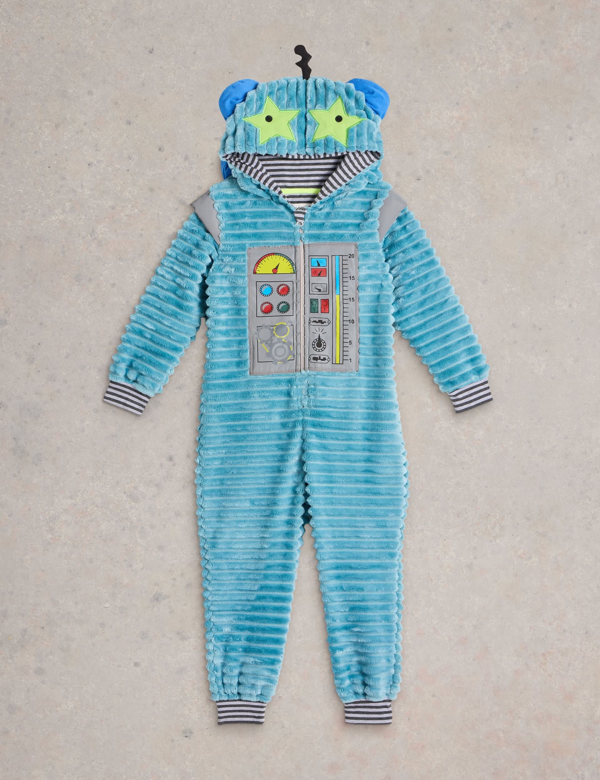 White Stuff Boys Pure Cotton Robot Onesie (3-10 Yrs) - 9-10Y - Blue Mix, Blue Mix