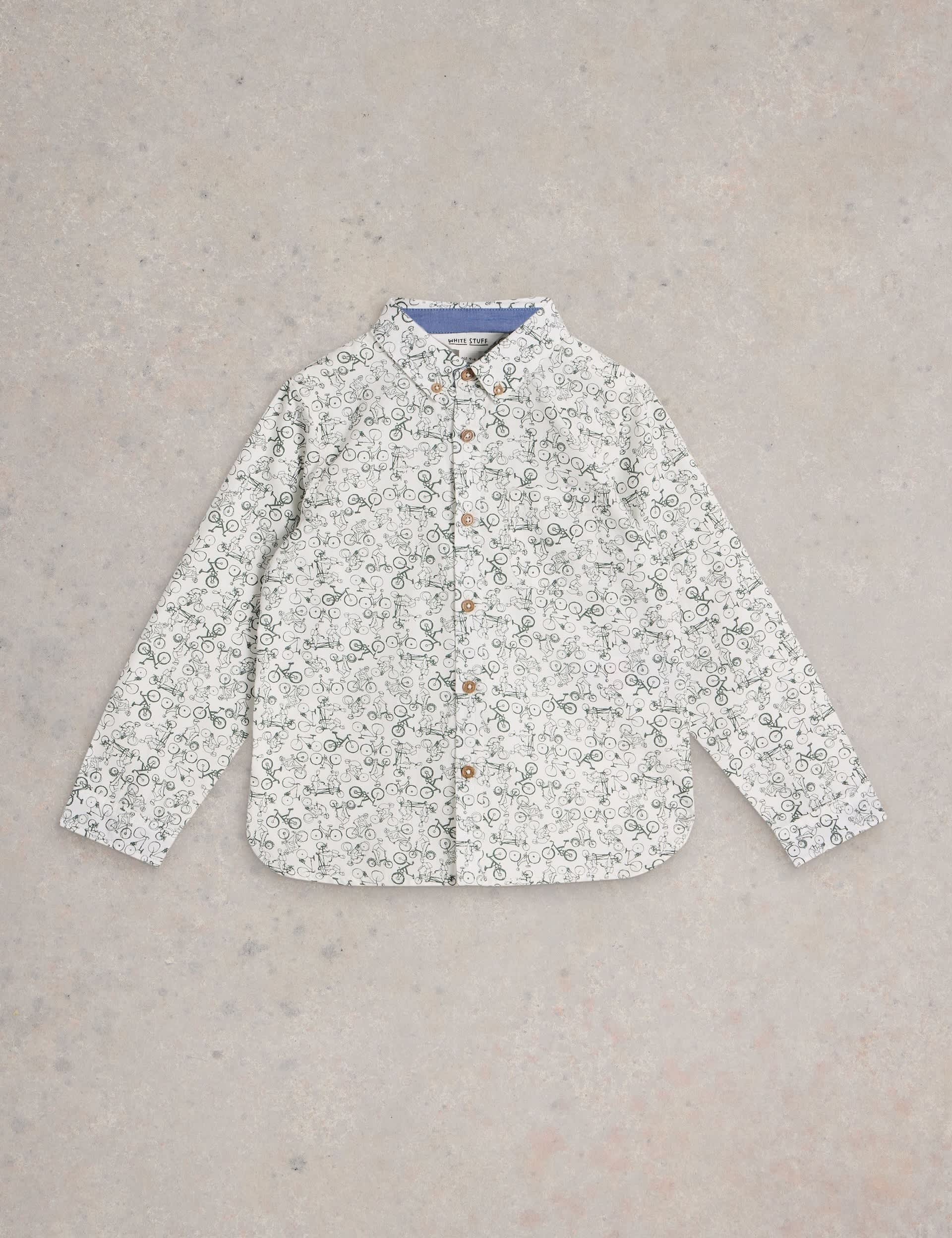 White Stuff Boys Pure Cotton Patterned Shirt (3-10 Yrs) - 7-8 Y - White Mix, White Mix