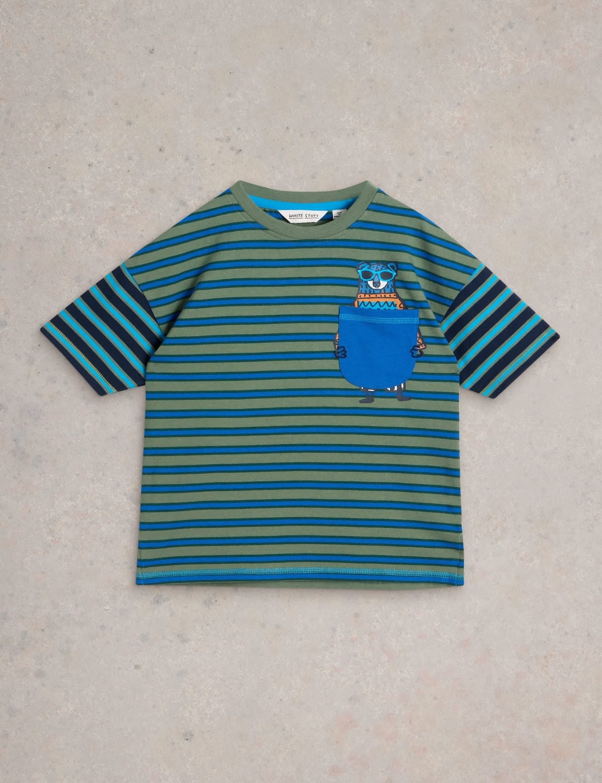 White Stuff Boys Pure Cotton Striped T-Shirt (3-10 Yrs) - 7-8 Y - Blue Mix, Blue Mix