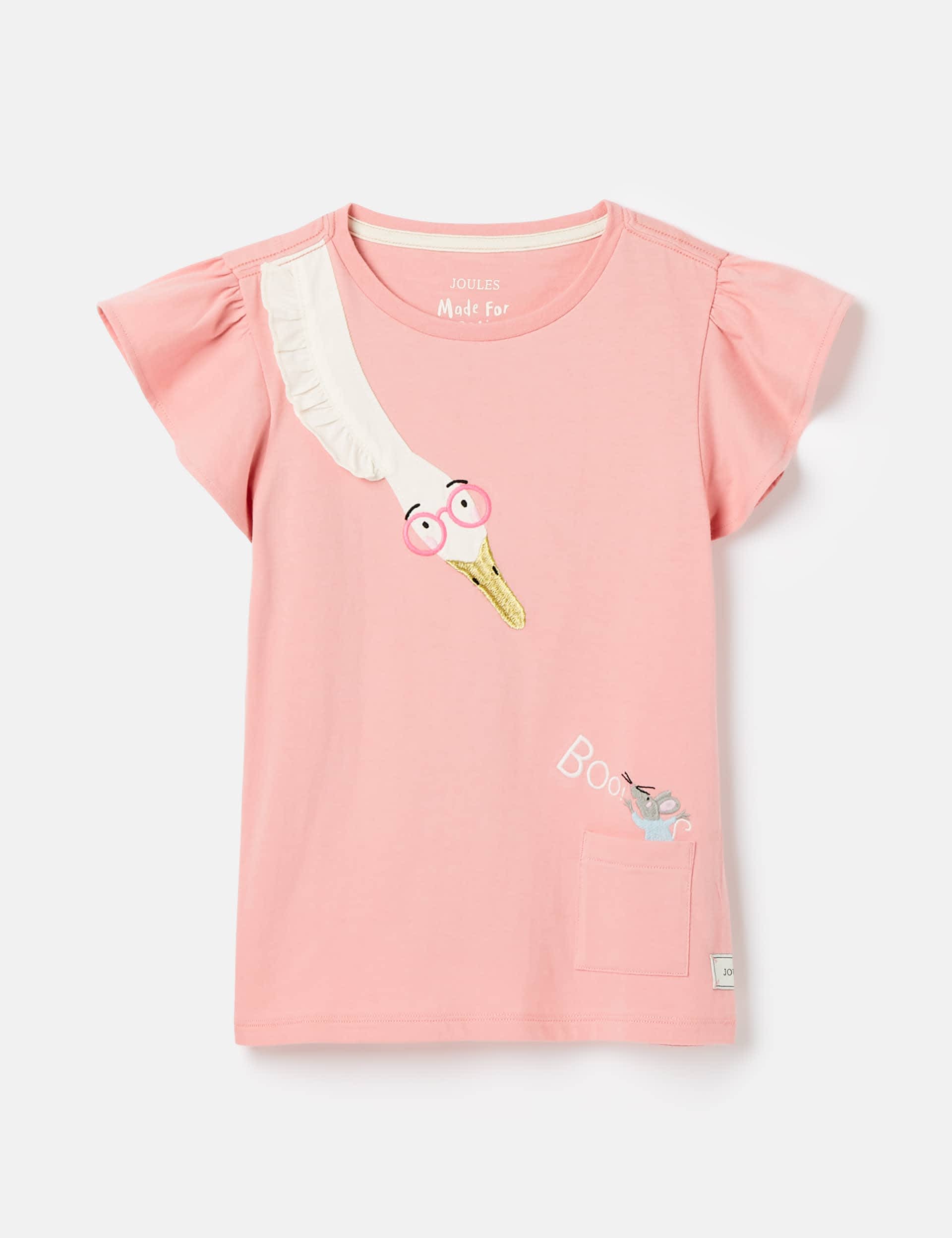 Joules Girls Pure Cotton Appliqu T-Shirt (2-8 Yrs) - 7y - Pink Mix, Pink Mix