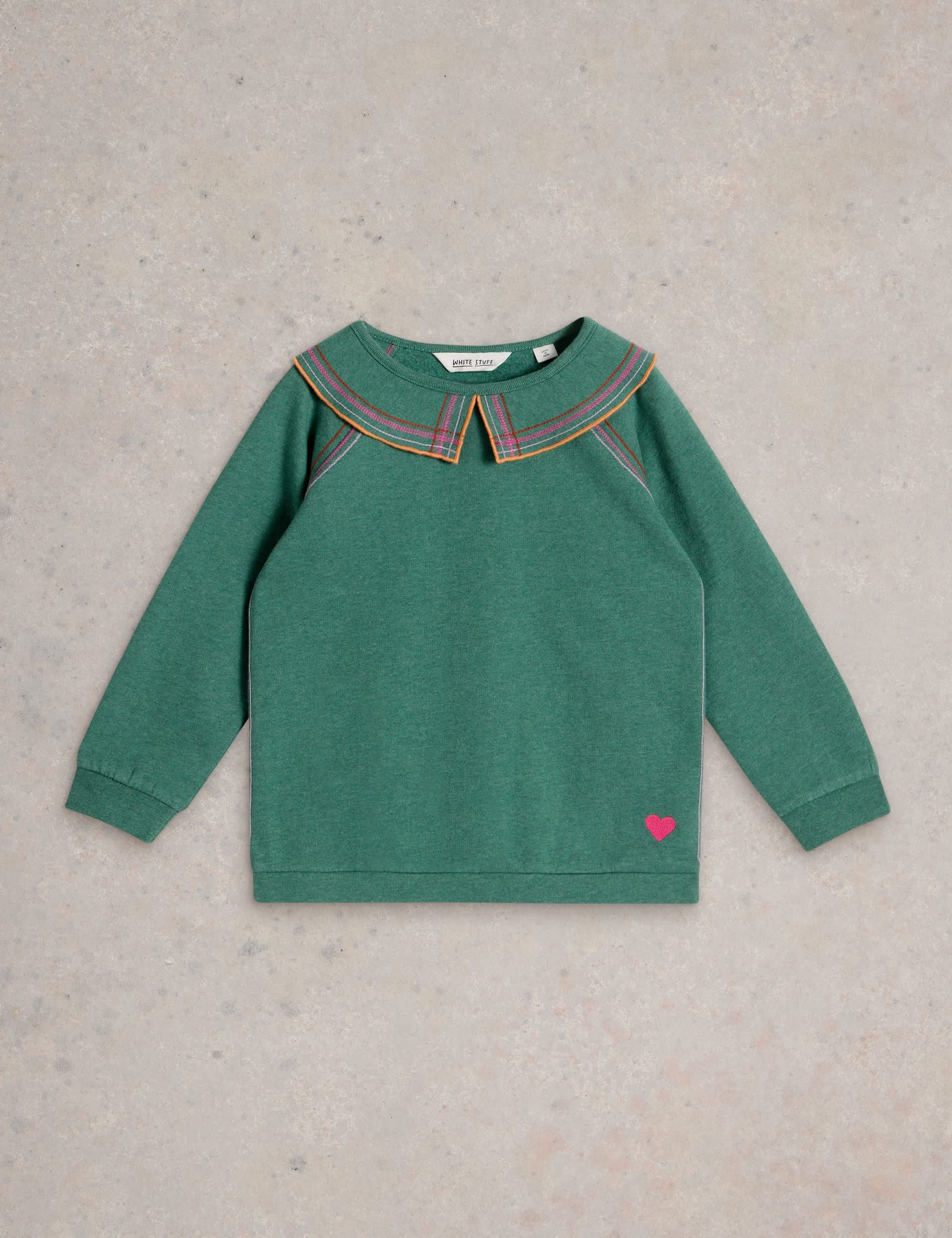 White Stuff Girls Pure Cotton Sweatshirt (3-10 Yrs) - 7-8 Y - Green, Green