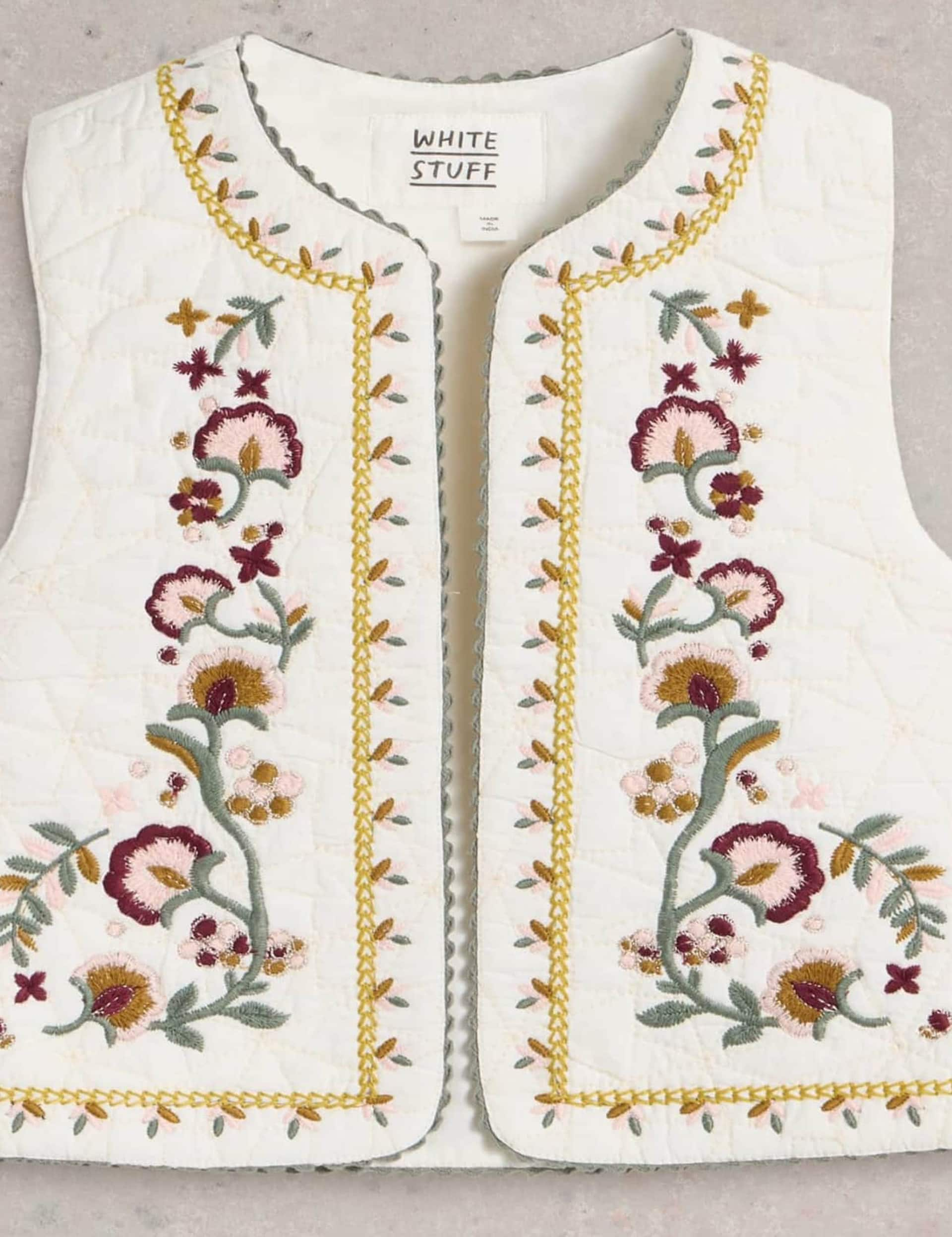 White Stuff Girls Cotton Rich Flower Embroidered Gilet (3-10 Yrs) - 7-8 Y - Natural Mix, Natural Mix