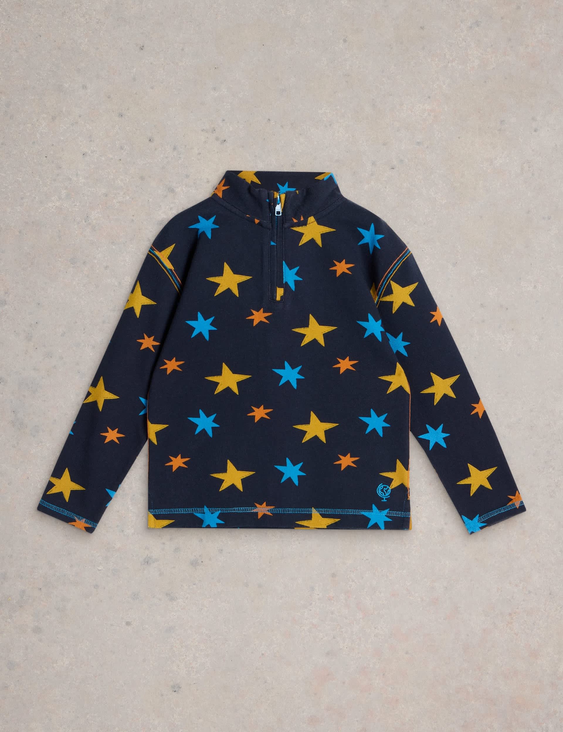 White Stuff Boys Pure Cotton Star Print Half Zip Sweatshirt (3-10 Yrs) - 7-8 Y - Navy Mix, Navy Mix