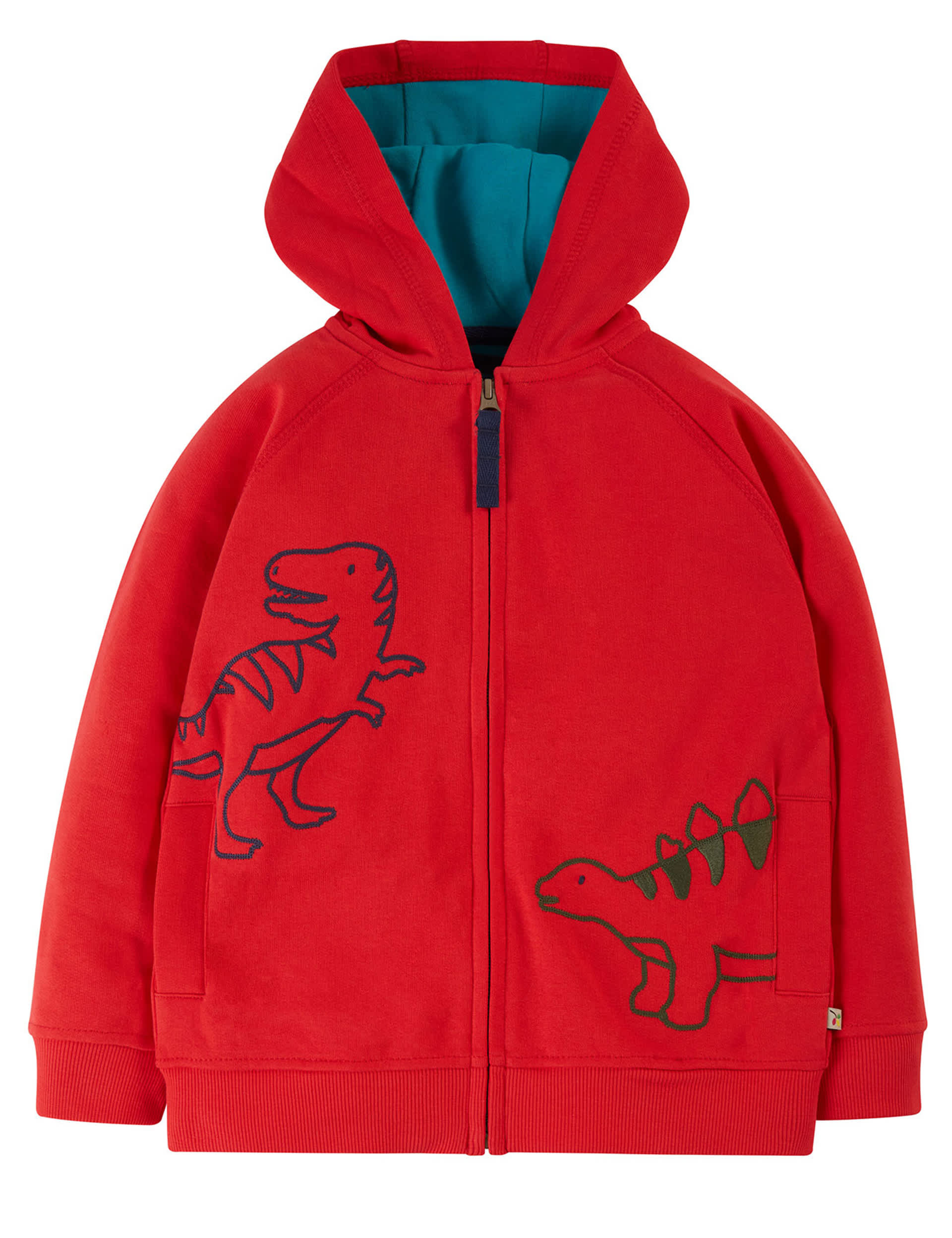 Frugi Boys Organic Cotton Dinosaur Zip Hoodie (2-10 Yrs) - 18-24REG - Red, Red