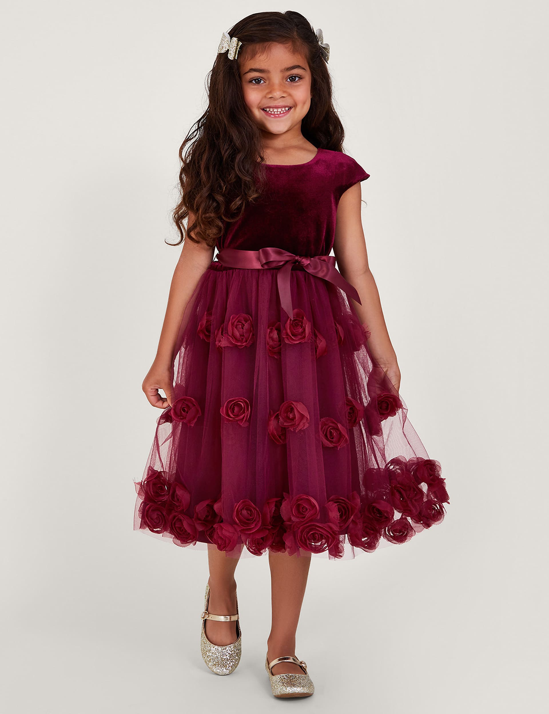 Monsoon Girls Velvet Tulle Occasion Dress (3-13 Yrs) - 8y - Burgundy, Burgundy