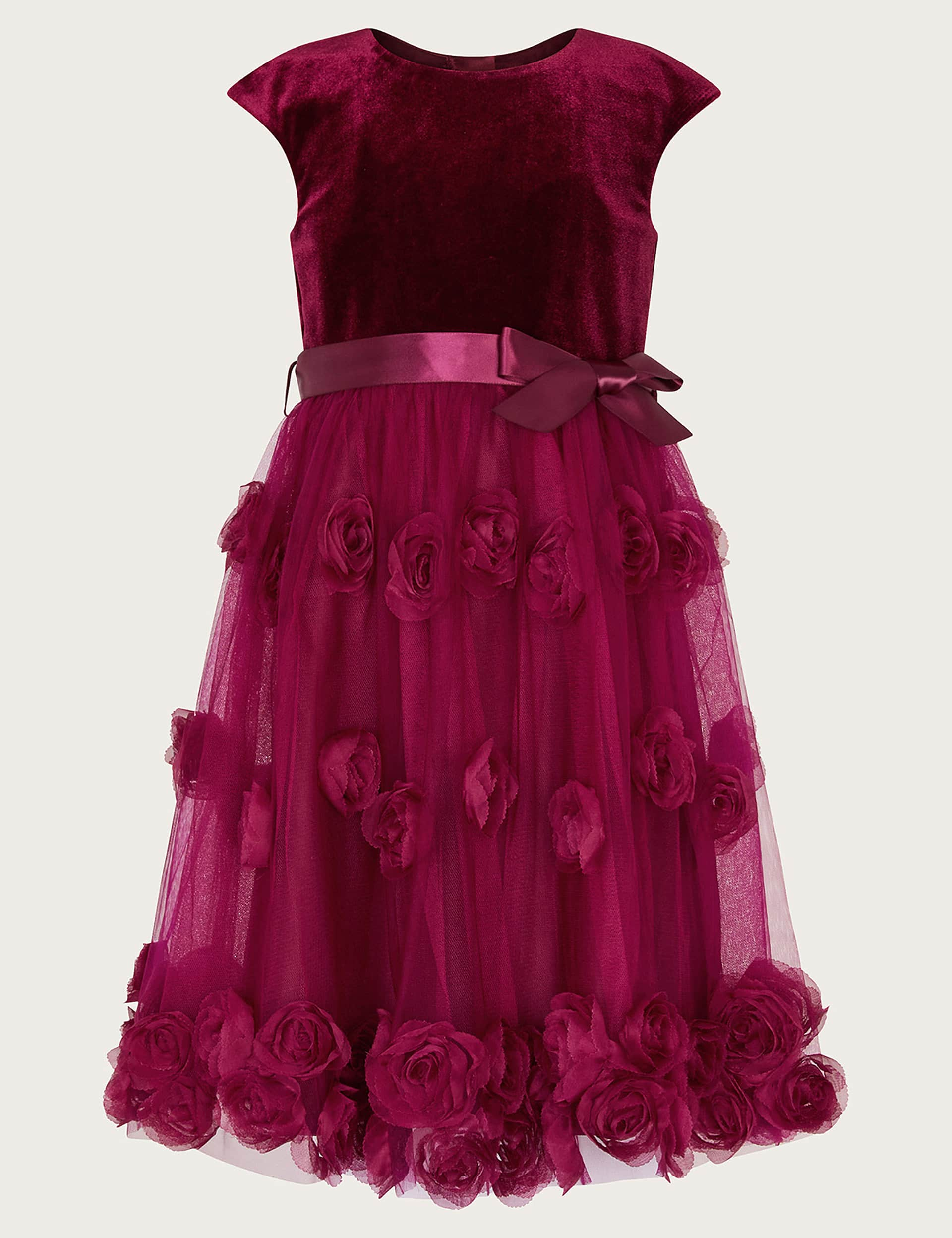 Monsoon Girls Velvet Tulle Occasion Dress (3-13 Yrs) - 4y - Burgundy, Burgundy