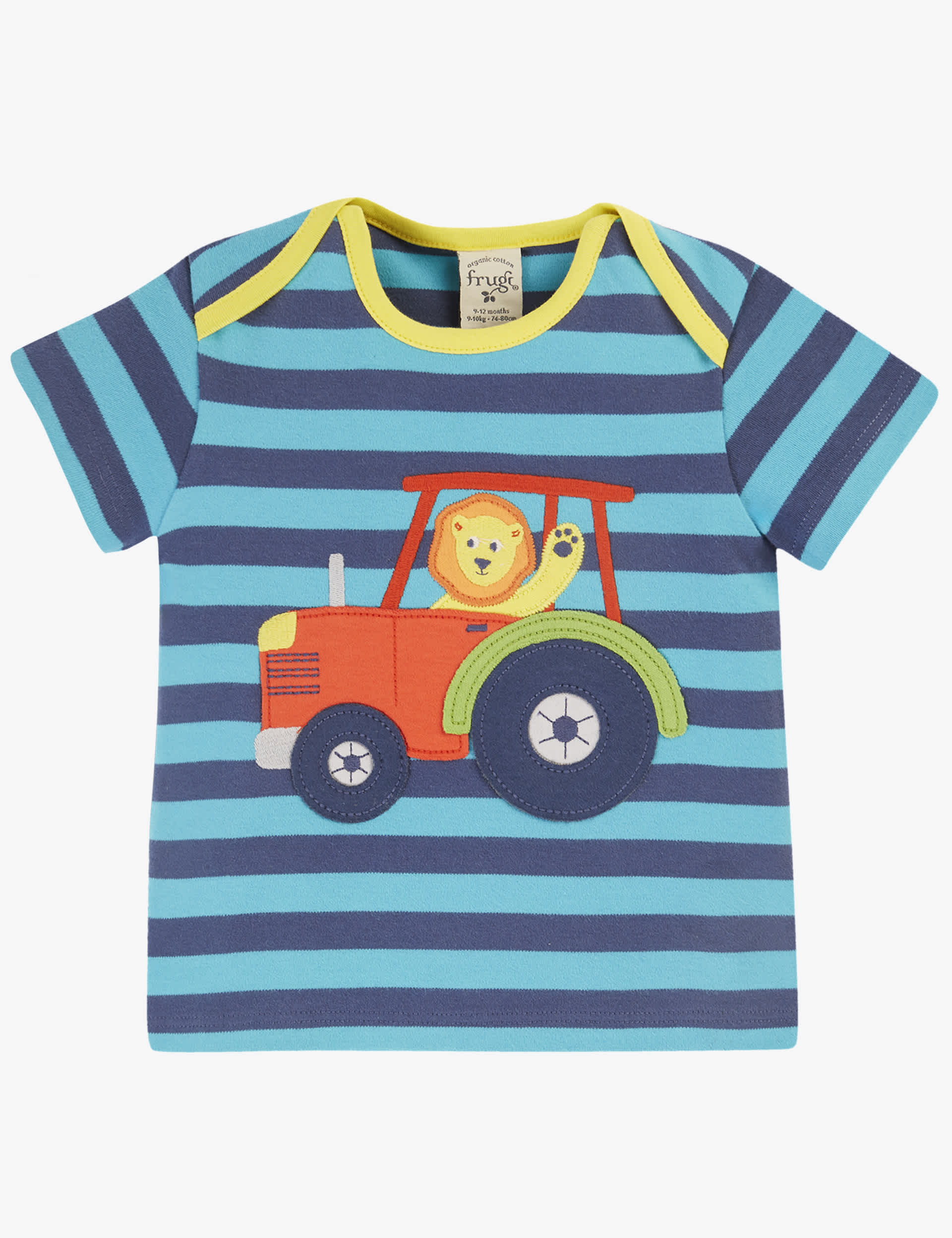 Frugi Boys Pure Cotton Striped Tractor T-Shirt (0-4 Yrs) - 0-3 M - Blue, Blue