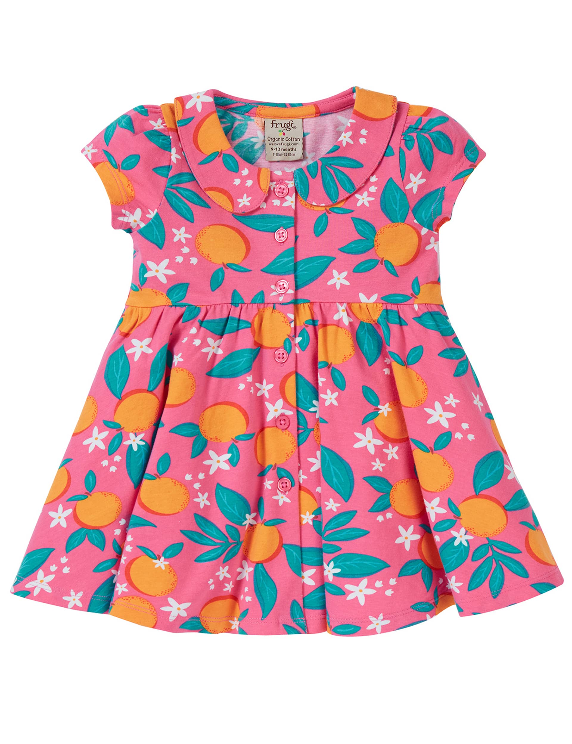 Frugi Girls Cotton Rich Orange Blossom Dress (0-4 Yrs) - 3-6M - Pink, Pink