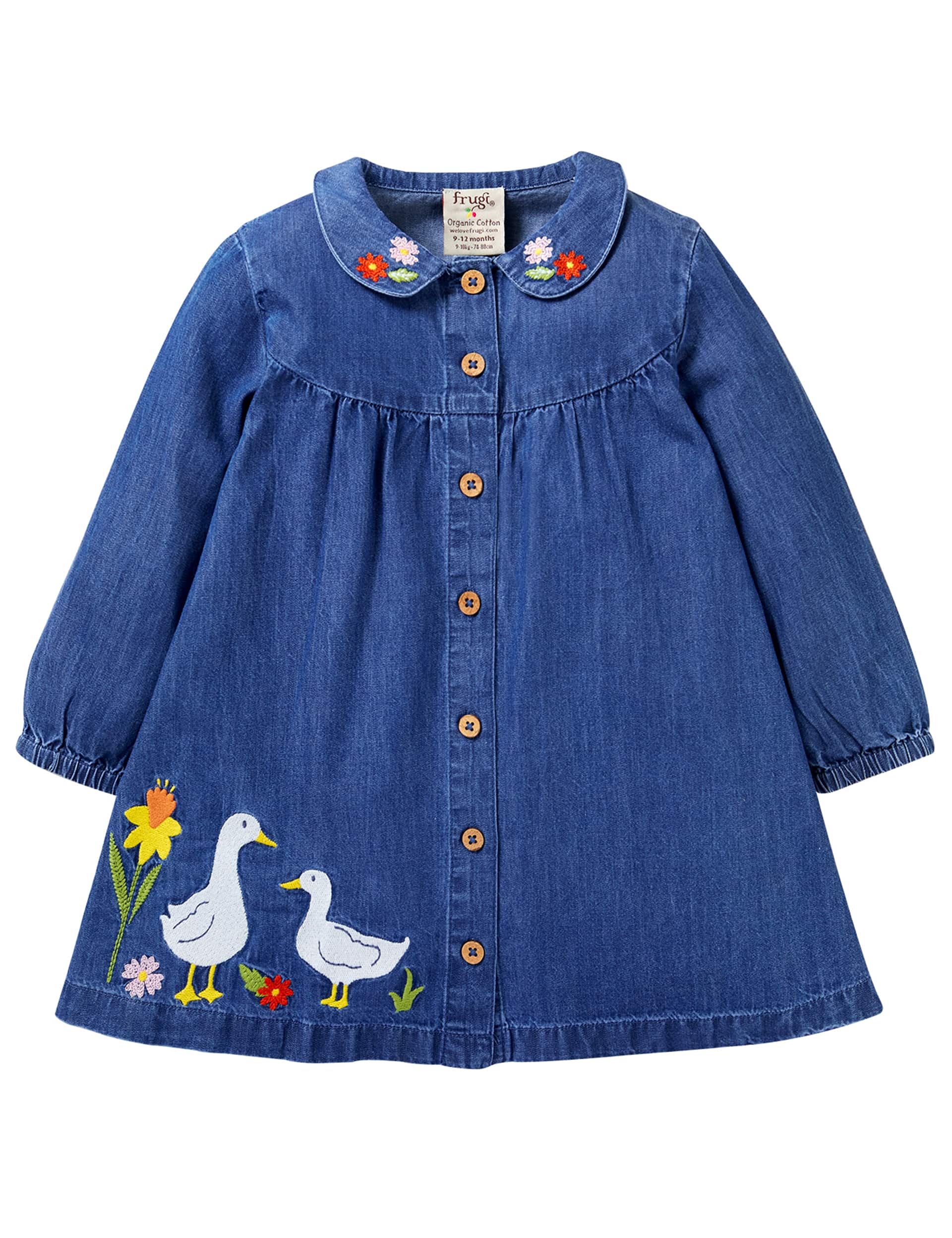 Frugi Girls Pure Cotton Embroidered Duck Dress (0-4 Yrs)