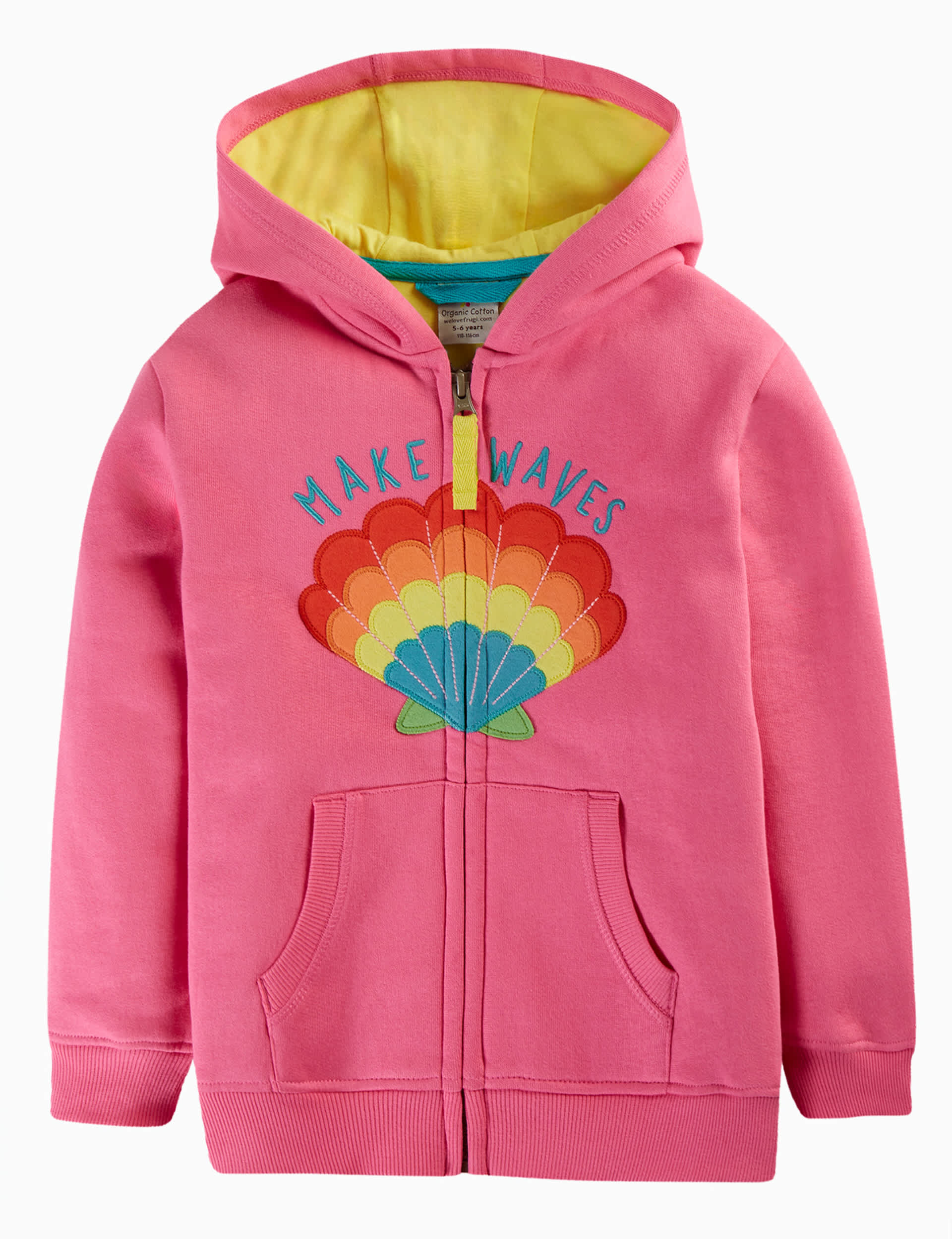 Frugi Girls Organic Cotton Applique Hoodie (0-4 Yrs) - 9-12M - Pink, Pink