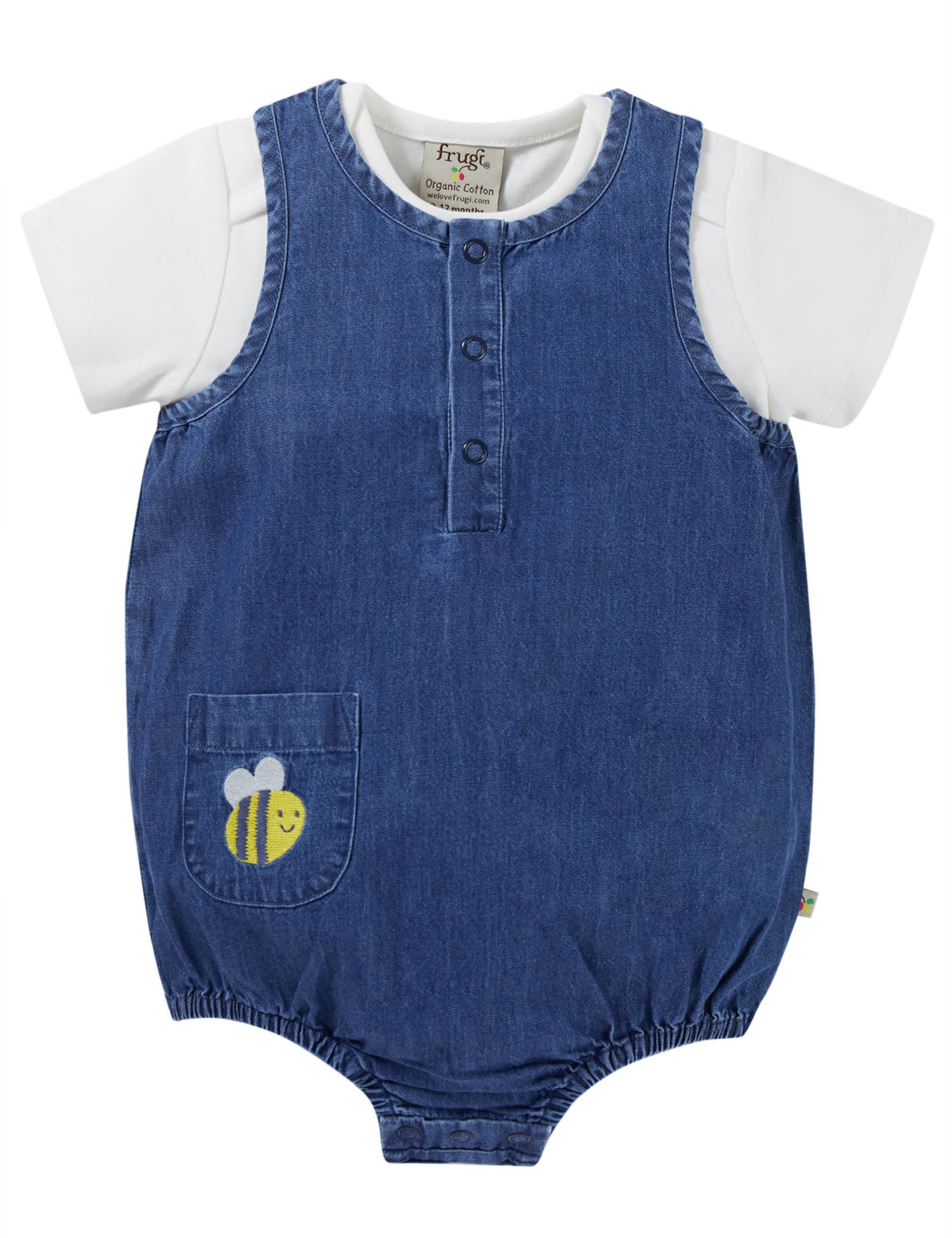 Frugi 2pc Pure Cotton Bee Outfit (0-12 months) - 9-12M - Blue, Blue