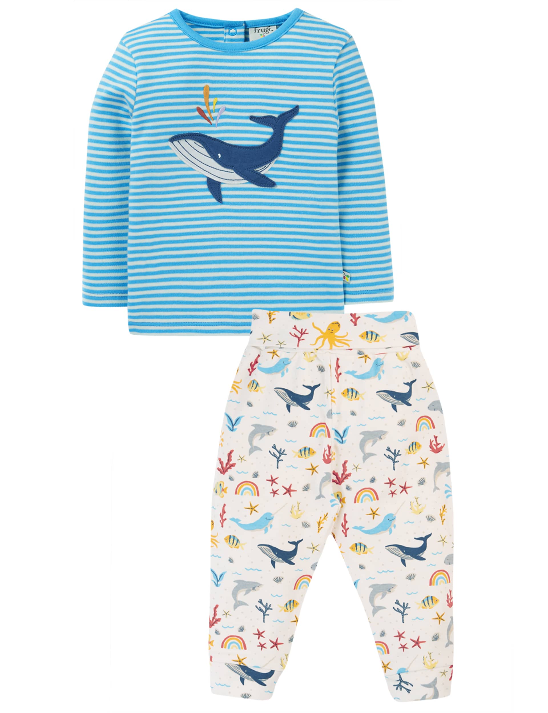 Frugi Boys 2pc Pure Cotton Whale Outfit (0-2 Yrs) - 6-9M - Blue Mix, Blue Mix